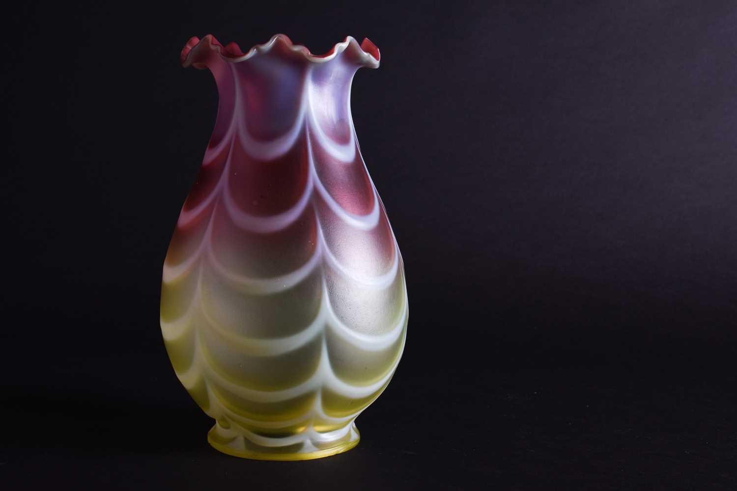 Arts and Crafts Thomas Webb. A Large Vaseline And Cranberry Shade. C 1900. For Sale