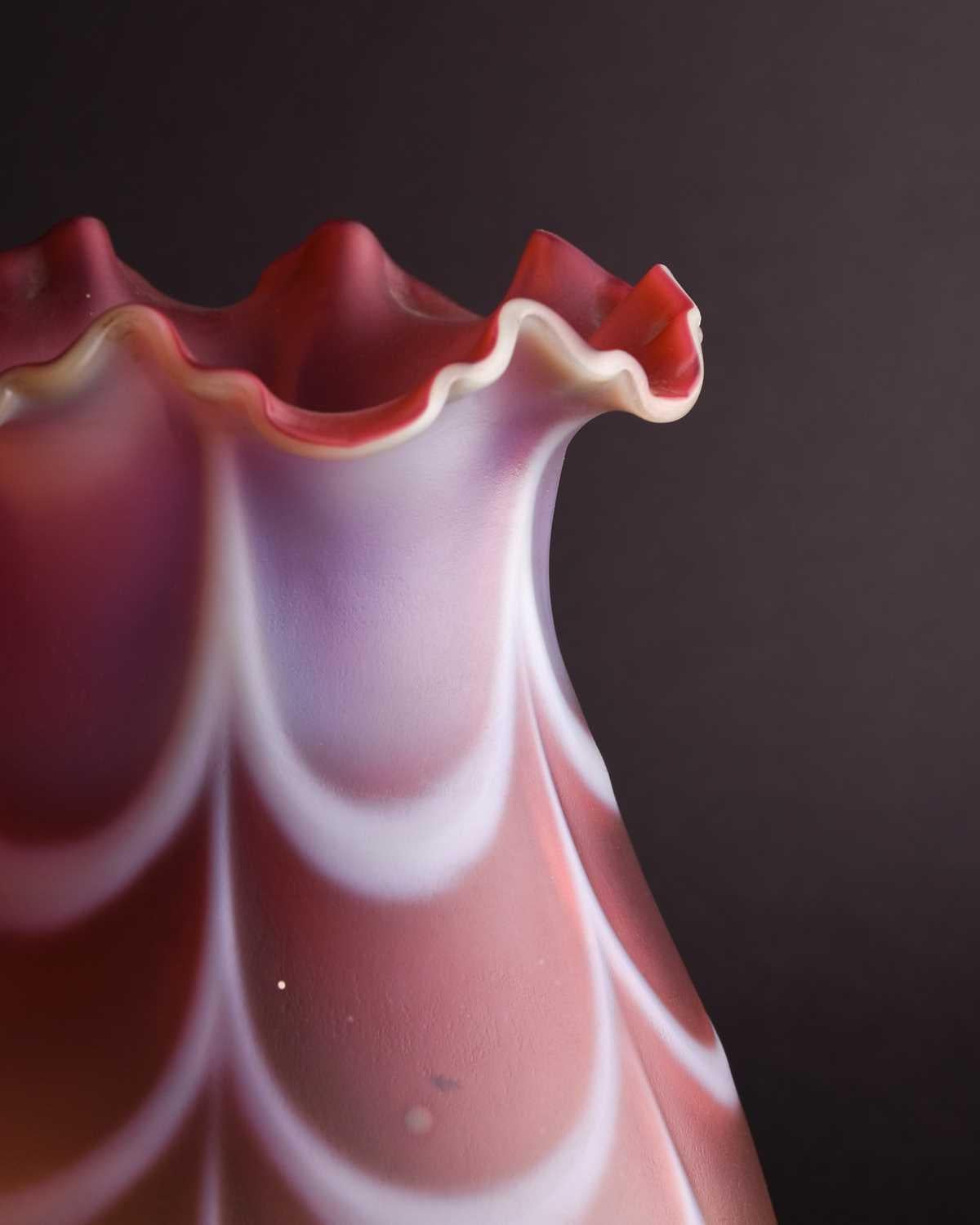 Hand-Crafted Thomas Webb. A Large Vaseline And Cranberry Shade. C 1900. For Sale