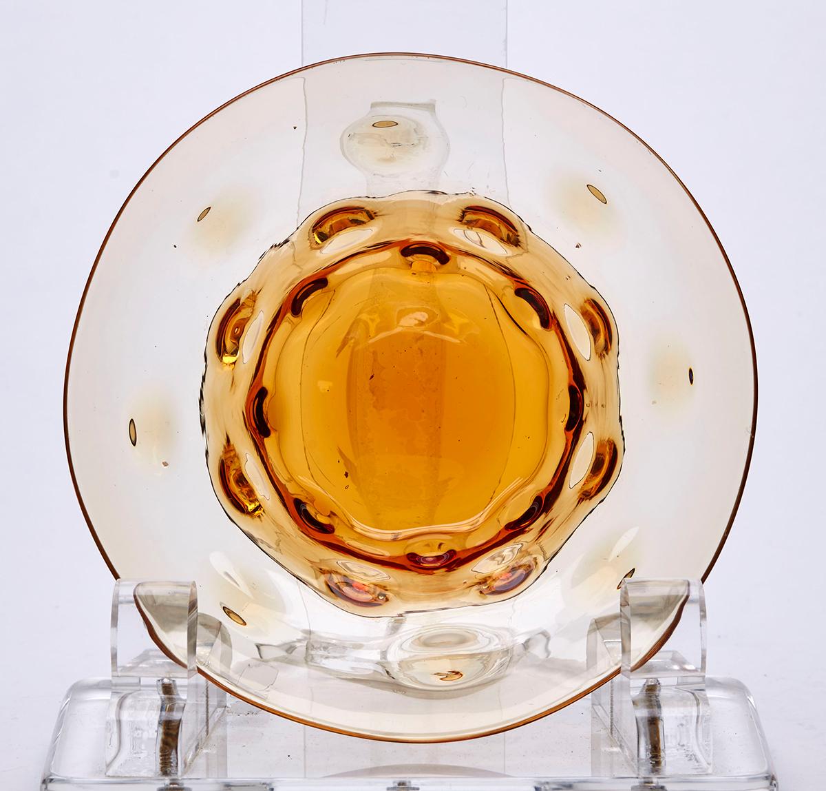 Mid-Century Modern Thomas Webb Amber Glass Bulls Eye Bowl For Sale