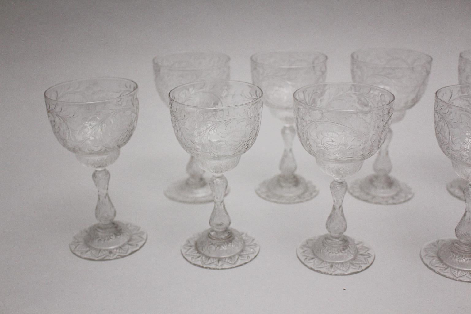 Verre taillé Thomas Webb & Sons Ten Wine Glasses c 1903 Era Jugendstil Royaume-Uni en vente