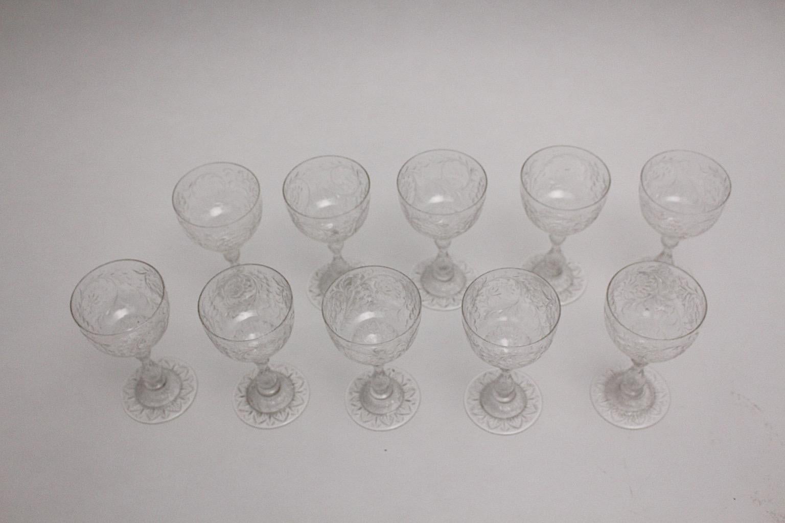 Thomas Webb & Sons Ten Wine Glasses c 1903 Era Jugendstil Royaume-Uni en vente 1