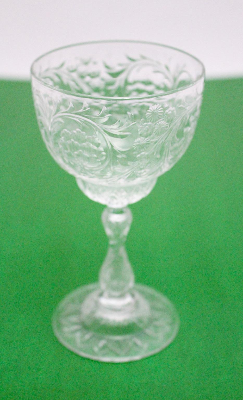Cut Glass Thomas Webb and Sons Ten Wine Glasses circa 1903 Era Jugendstil United Kingdom For Sale