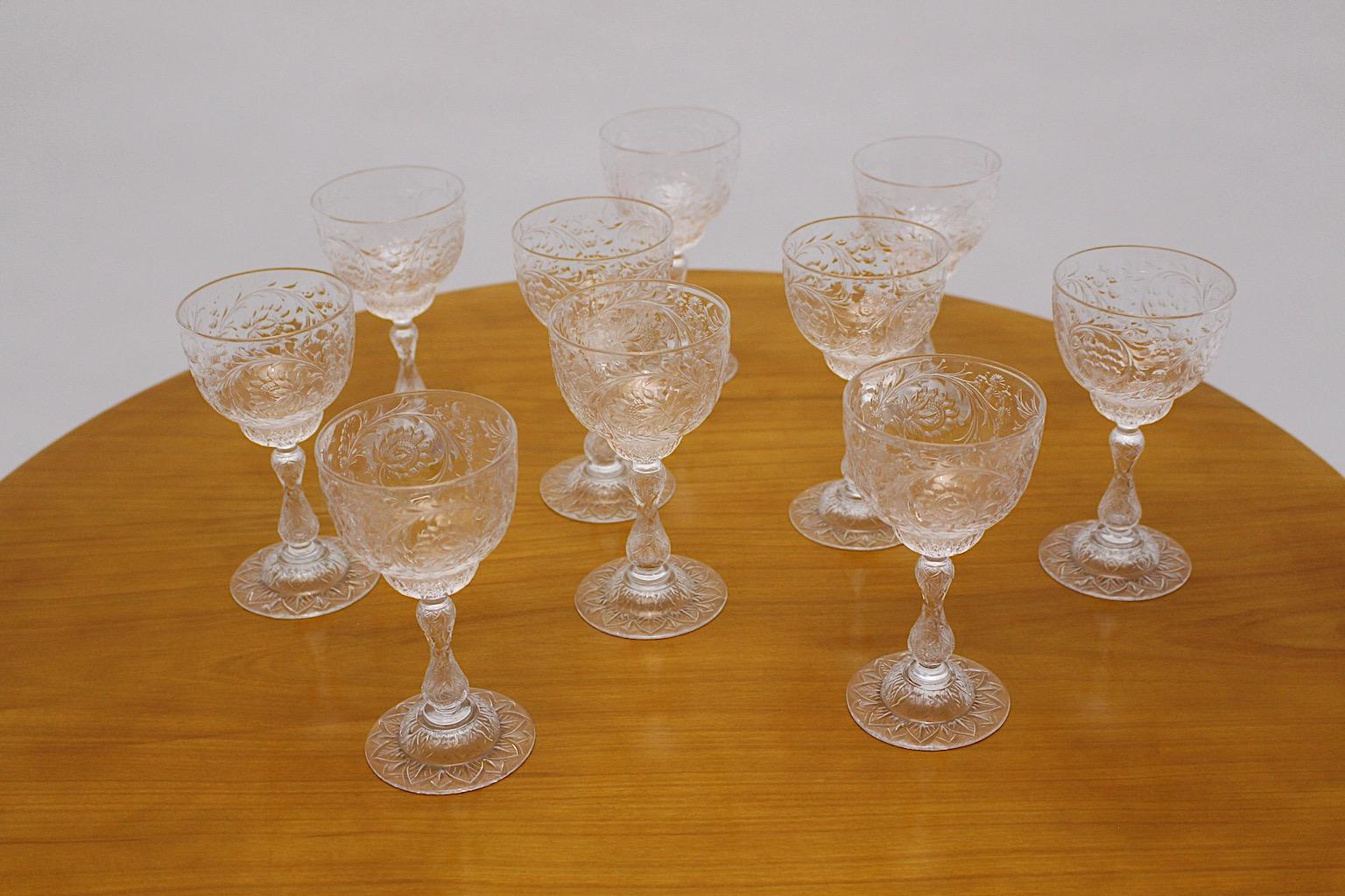 Thomas Webb and Sons Ten Wine Glasses circa 1903 Era Jugendstil United Kingdom For Sale 1