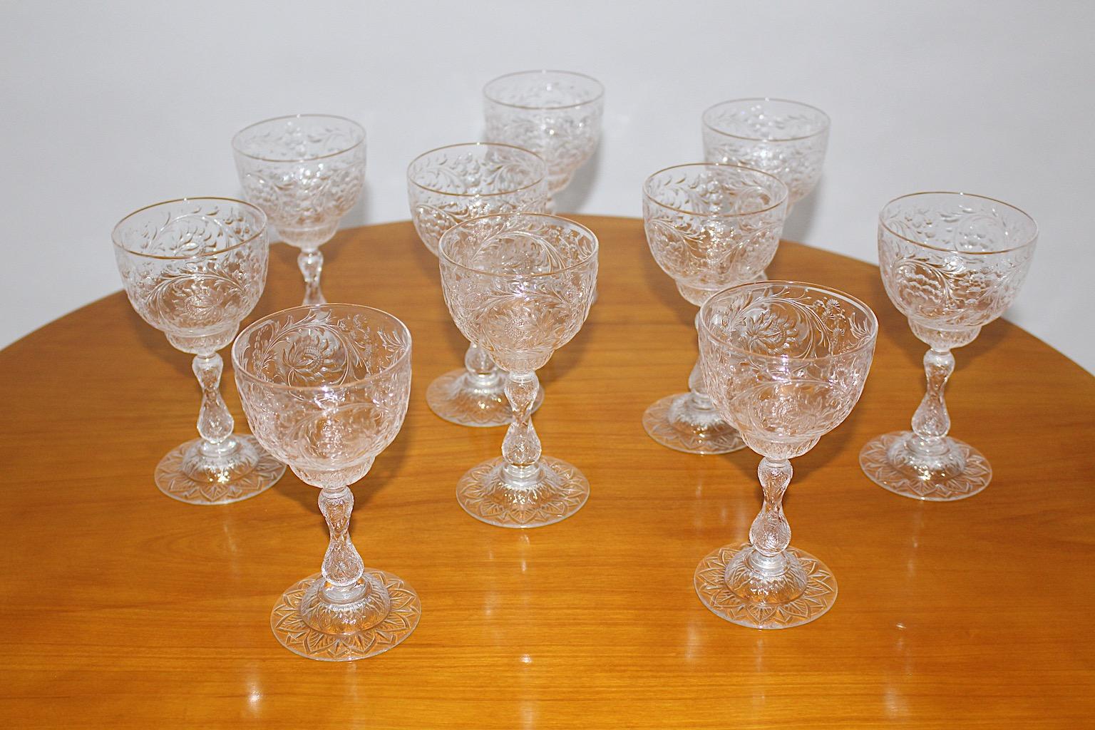 Thomas Webb and Sons Ten Wine Glasses circa 1903 Era Jugendstil United Kingdom For Sale 2
