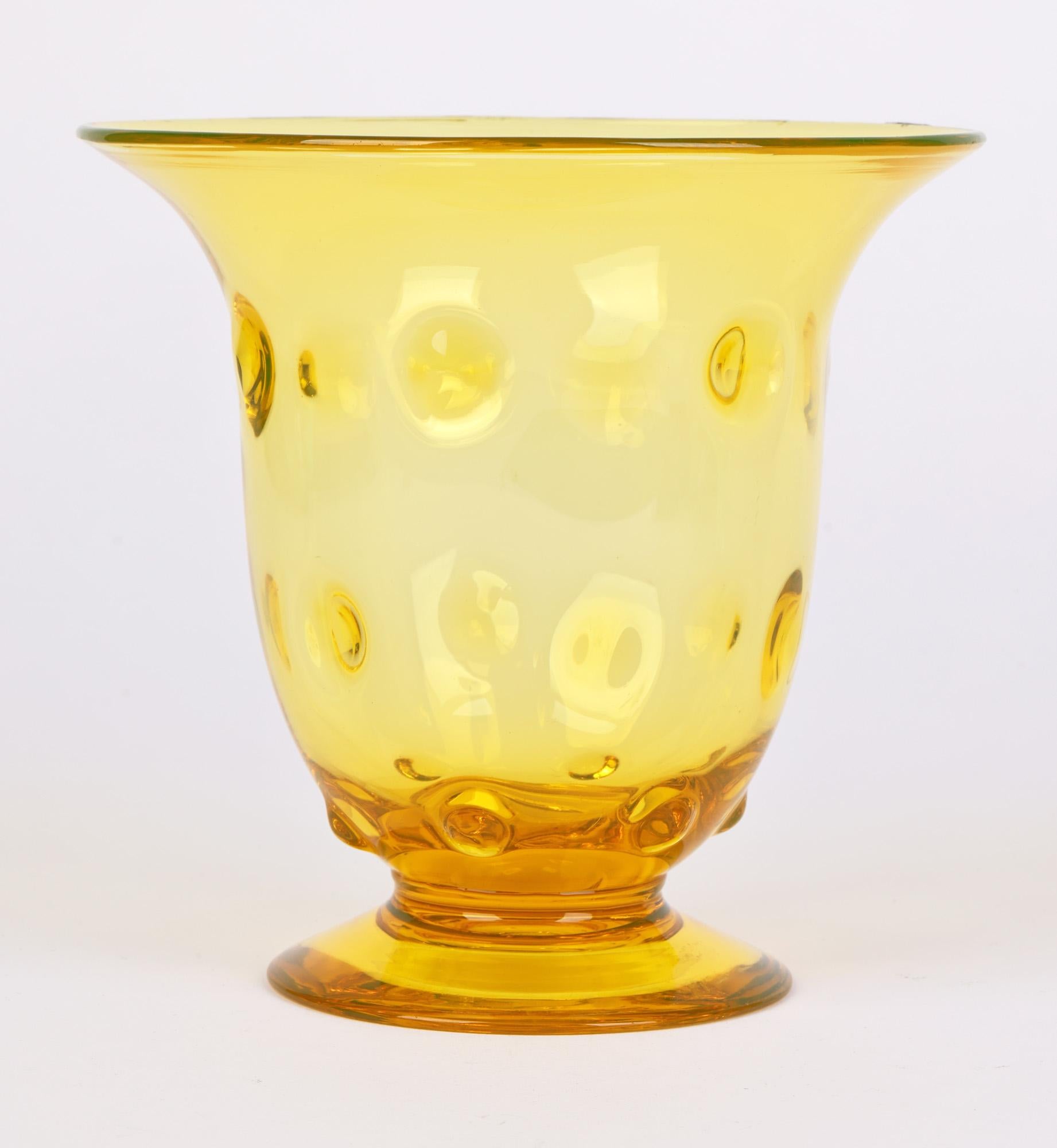 English Thomas Webb Art Deco Sunshine Amber Bullseye Glass Vase For Sale