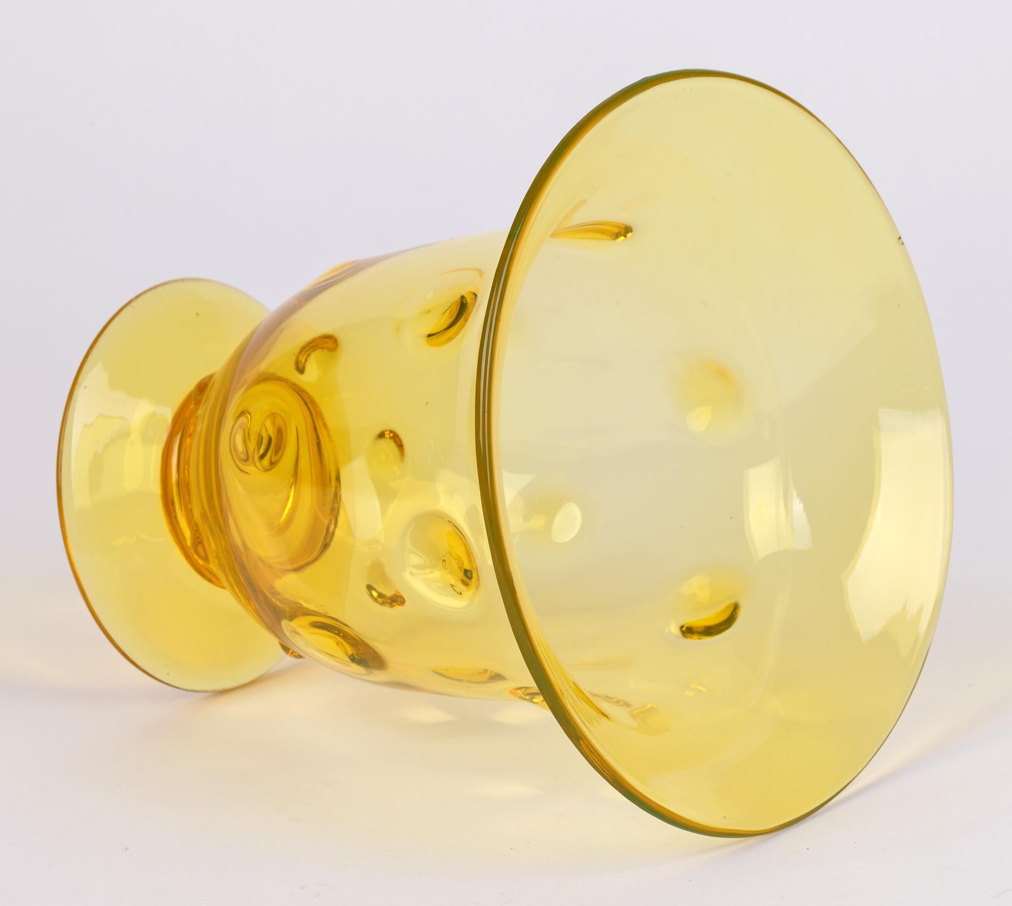 Hand-Crafted Thomas Webb Art Deco Sunshine Amber Bullseye Glass Vase For Sale