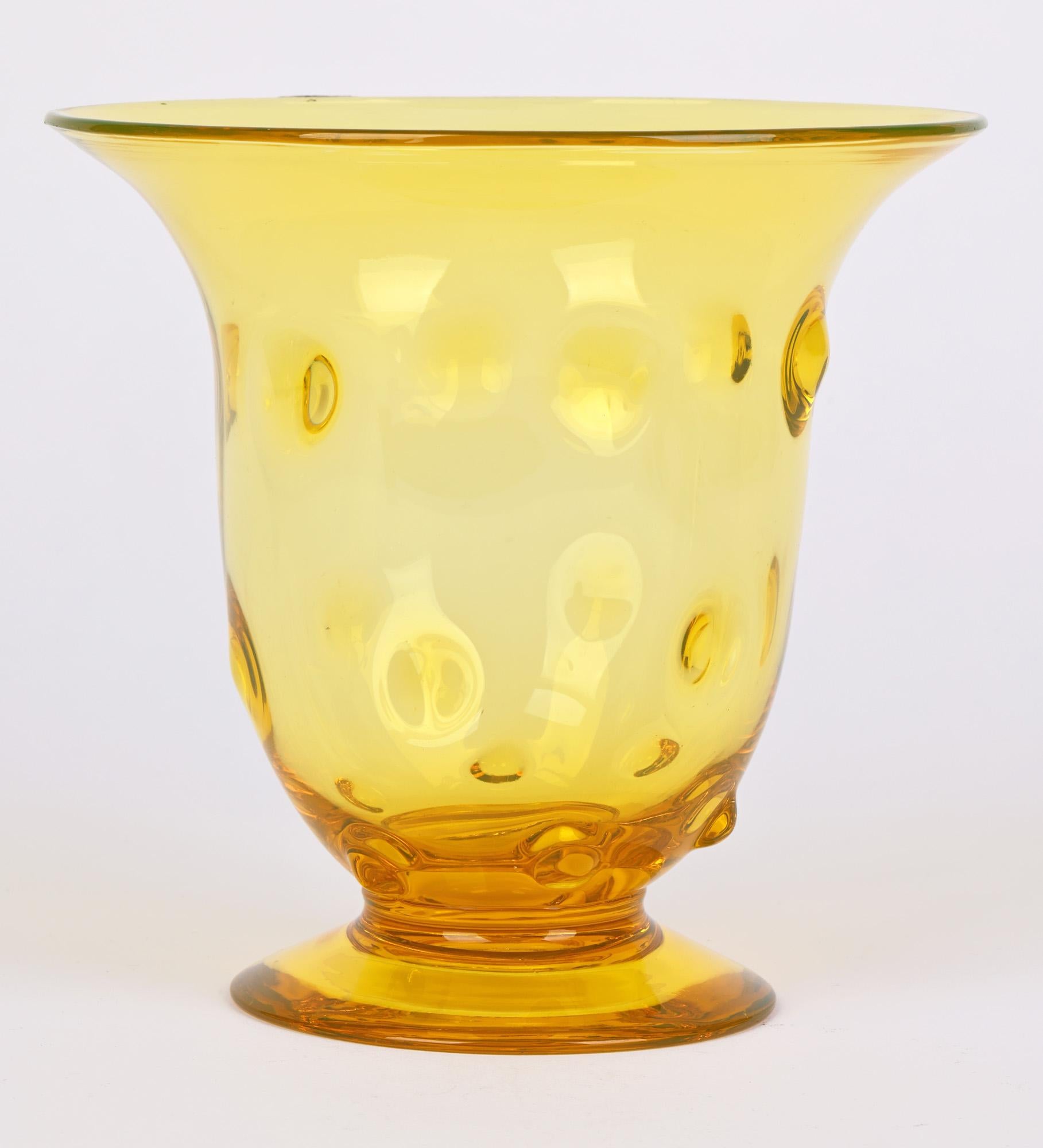 Hand-Crafted Thomas Webb Art Deco Sunshine Amber Bullseye Glass Vase For Sale