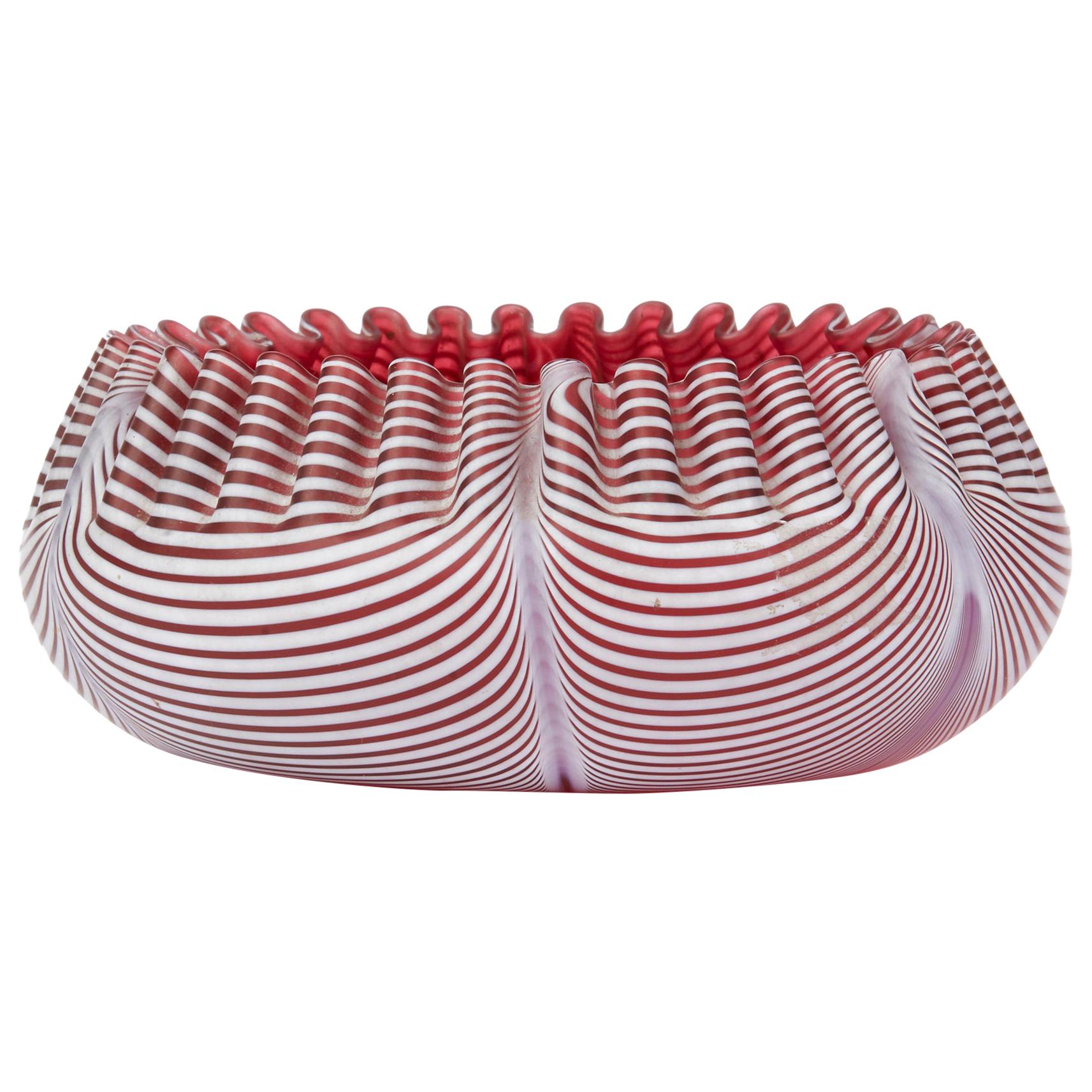 Thomas Webb Attributed Cranberry Glass Verre Moire Bowl, circa 1890