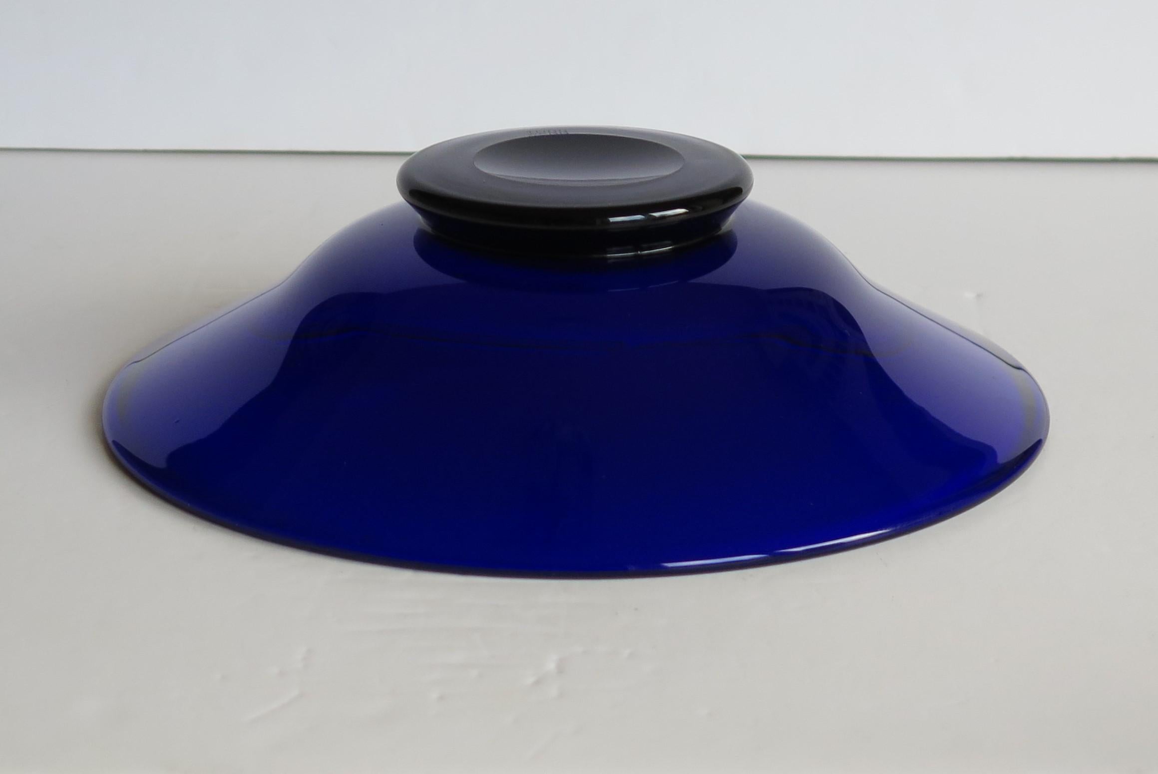 Thomas Webb Bristol Blue Glass Bowl Etched Makers Mark to Base, circa 1970 4