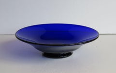 Thomas Webb Bristol Blue Glass Bowl Etched Makers Mark to Base, circa 1970