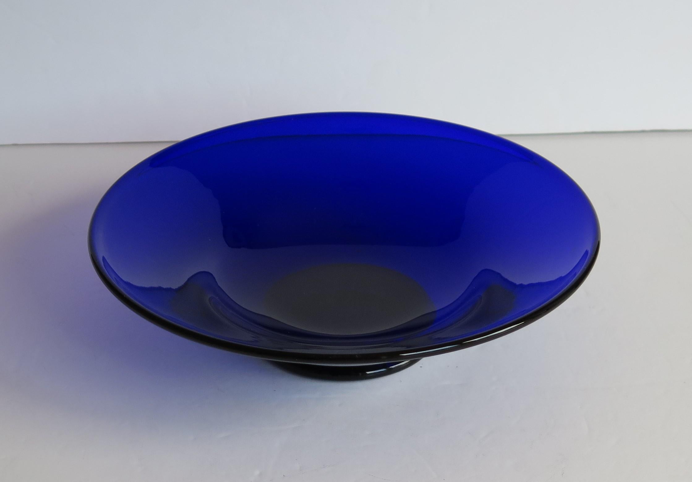 20th Century Thomas Webb Bristol Blue Glass Bowl Etched Makers Mark to Base, circa 1970