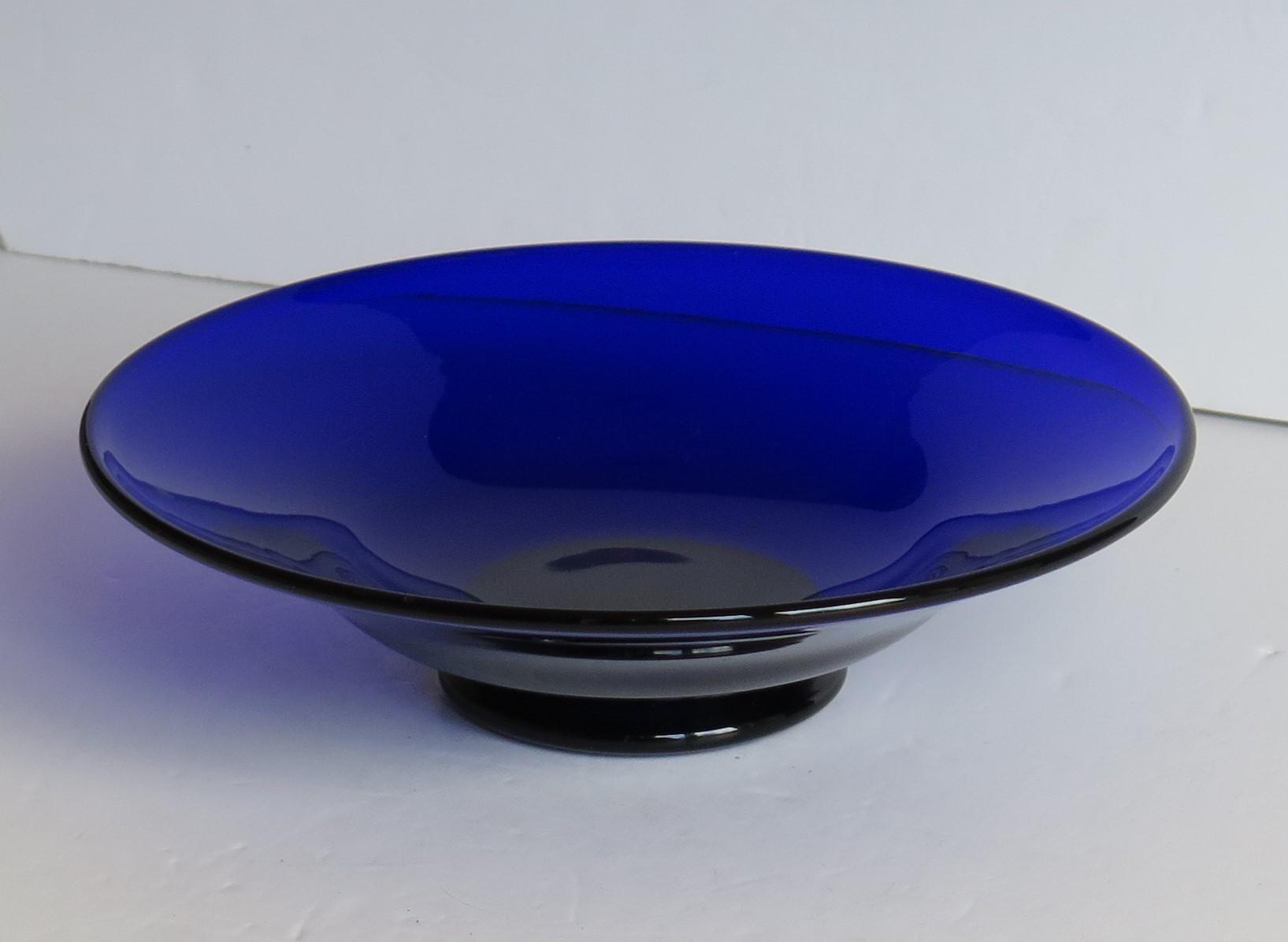 Thomas Webb Bristol Blue Glass Bowl Etched Makers Mark to Base, circa 1970 1