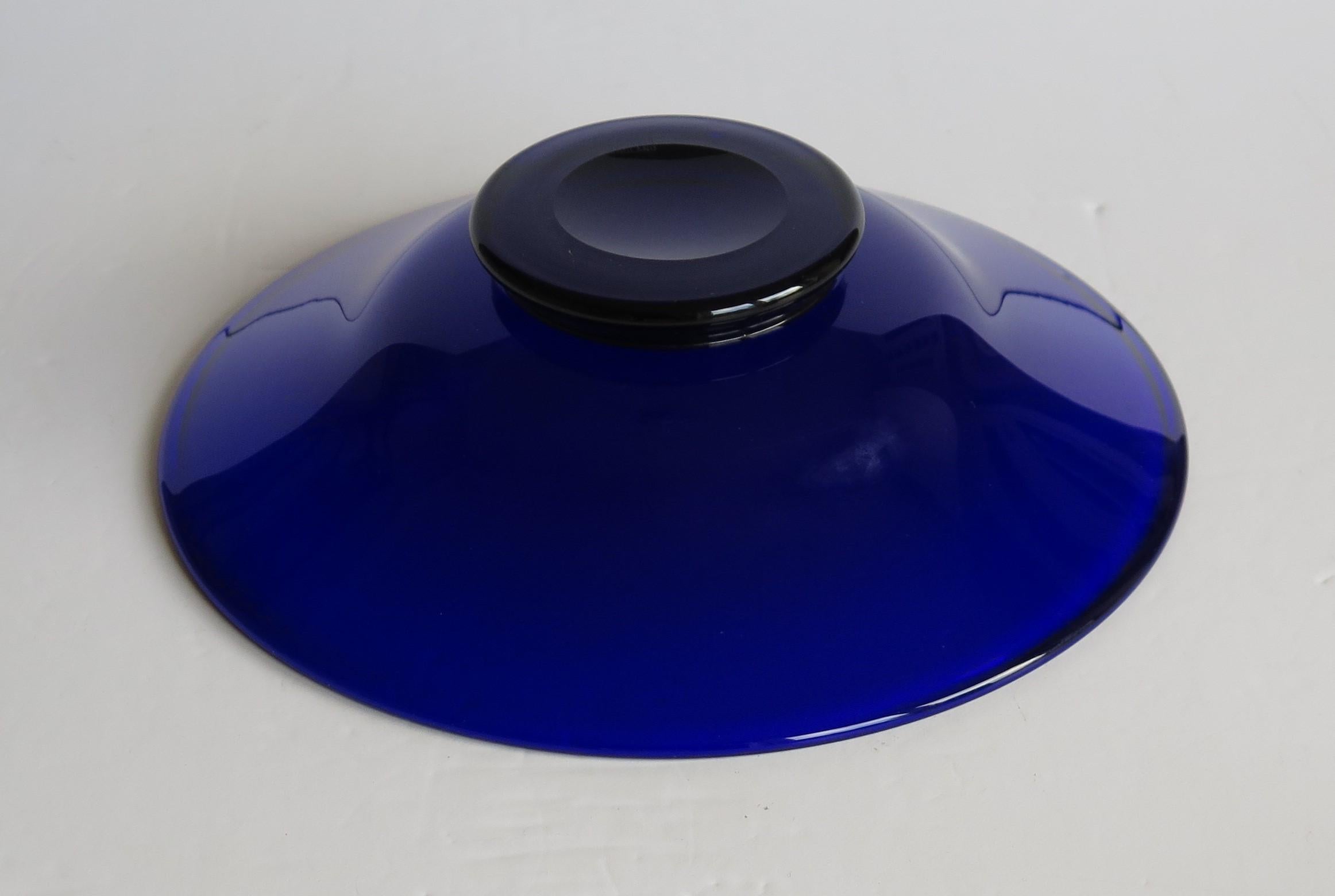 Thomas Webb Bristol Blue Glass Bowl Etched Makers Mark to Base, circa 1970 3