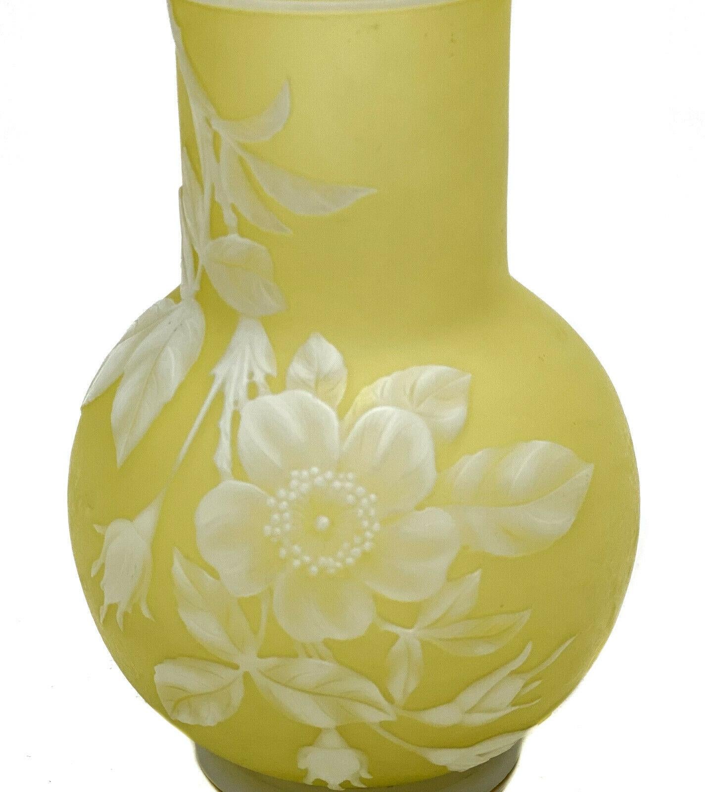 Enameled Thomas Webb Cameo Glass White Enamel Vase, circa 1900 For Sale