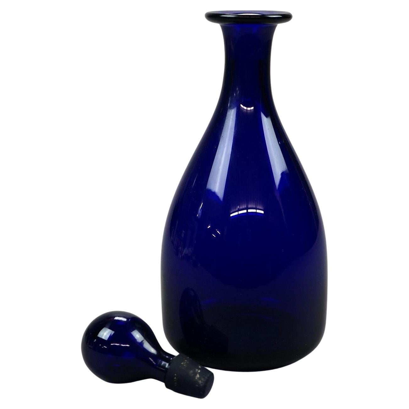 Thomas Webb Cobalt Art Glass Decanter Signed circa 1920 For Sale