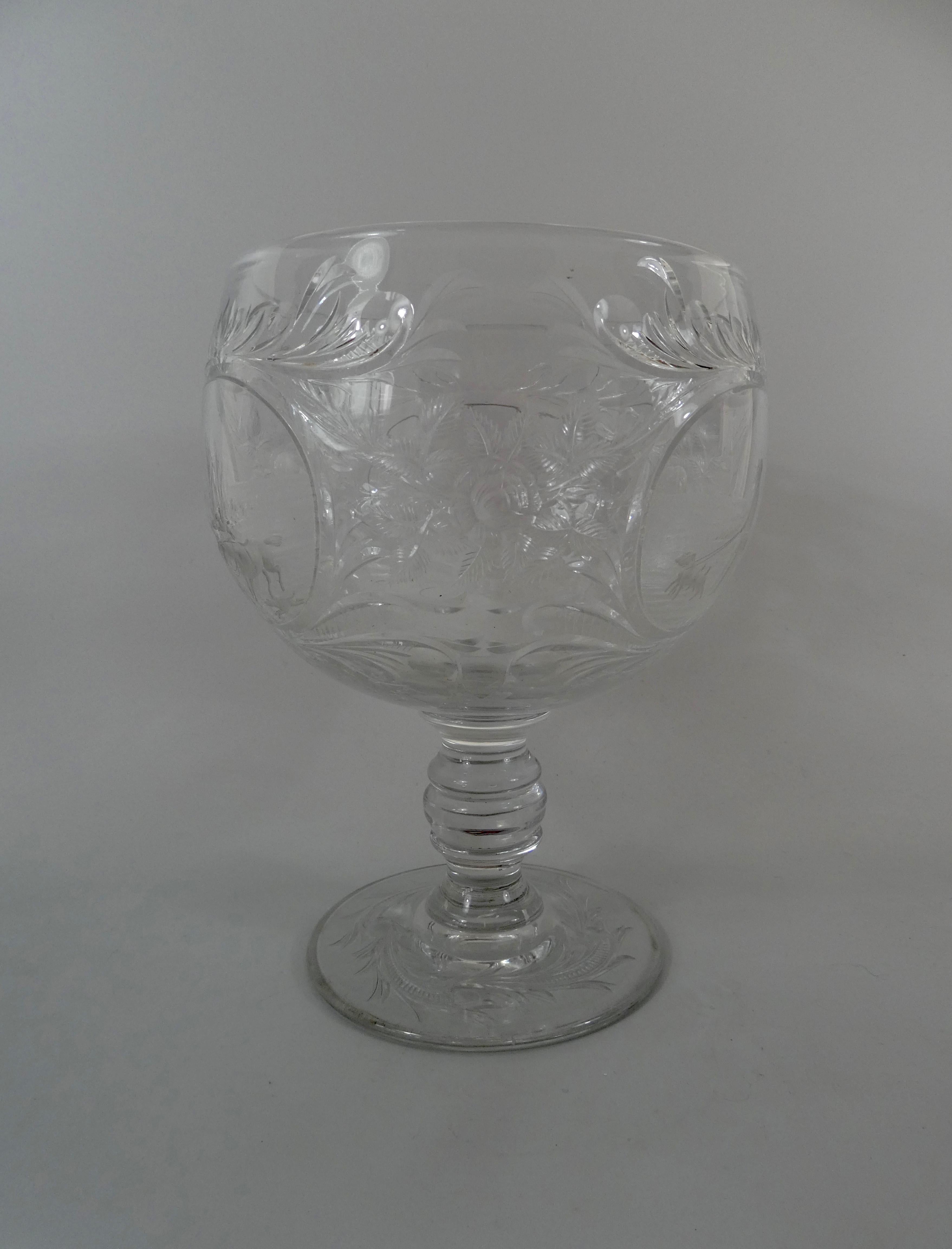 Engraved Thomas Webb & Corbett Ltd Glass Hunting Goblet, circa 1930