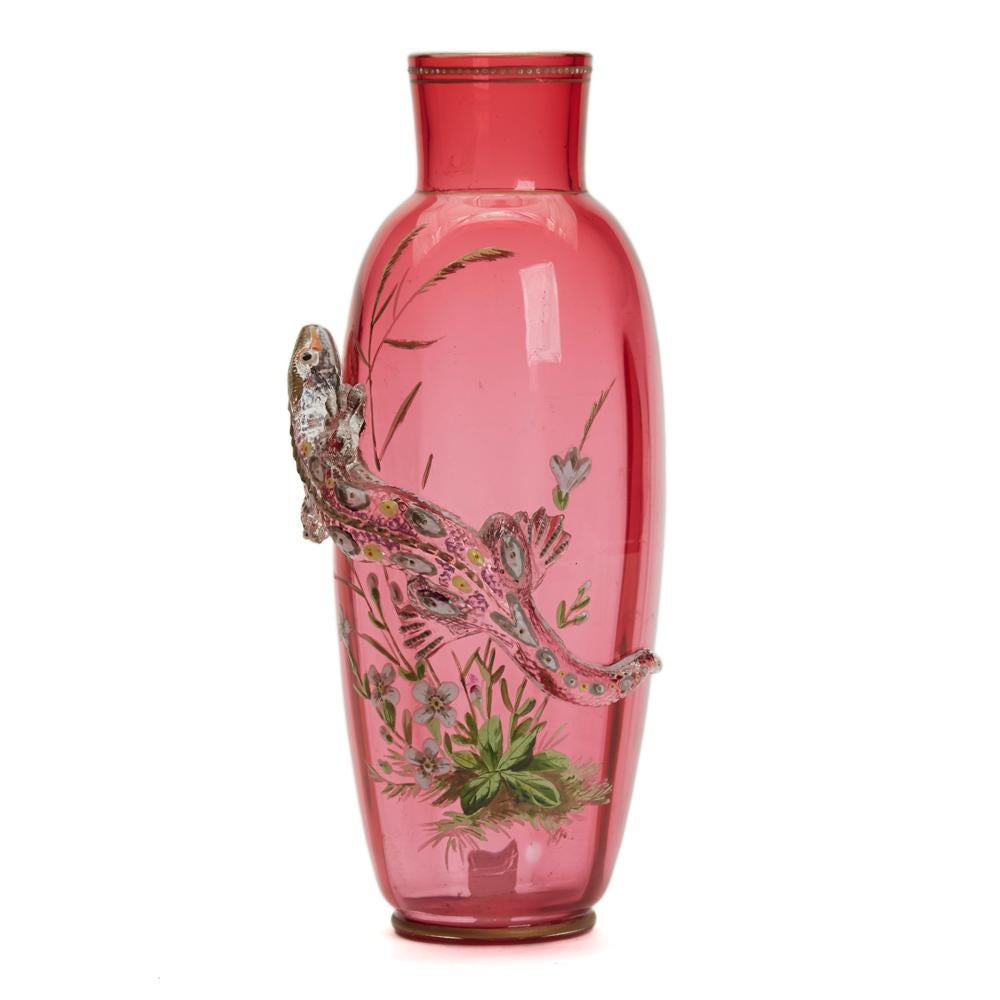 Anglais Vase en verre de lézard émaillé de Thomas Webb pour Jules Barbe, vers 1888 en vente