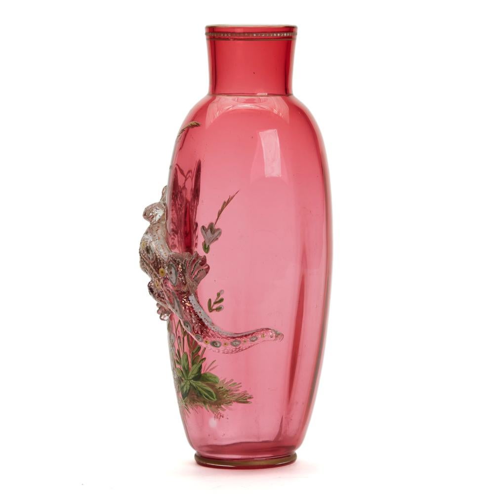 English Thomas Webb Enamelled Lizard Glass Vase Jules Barbe, circa 1888 For Sale