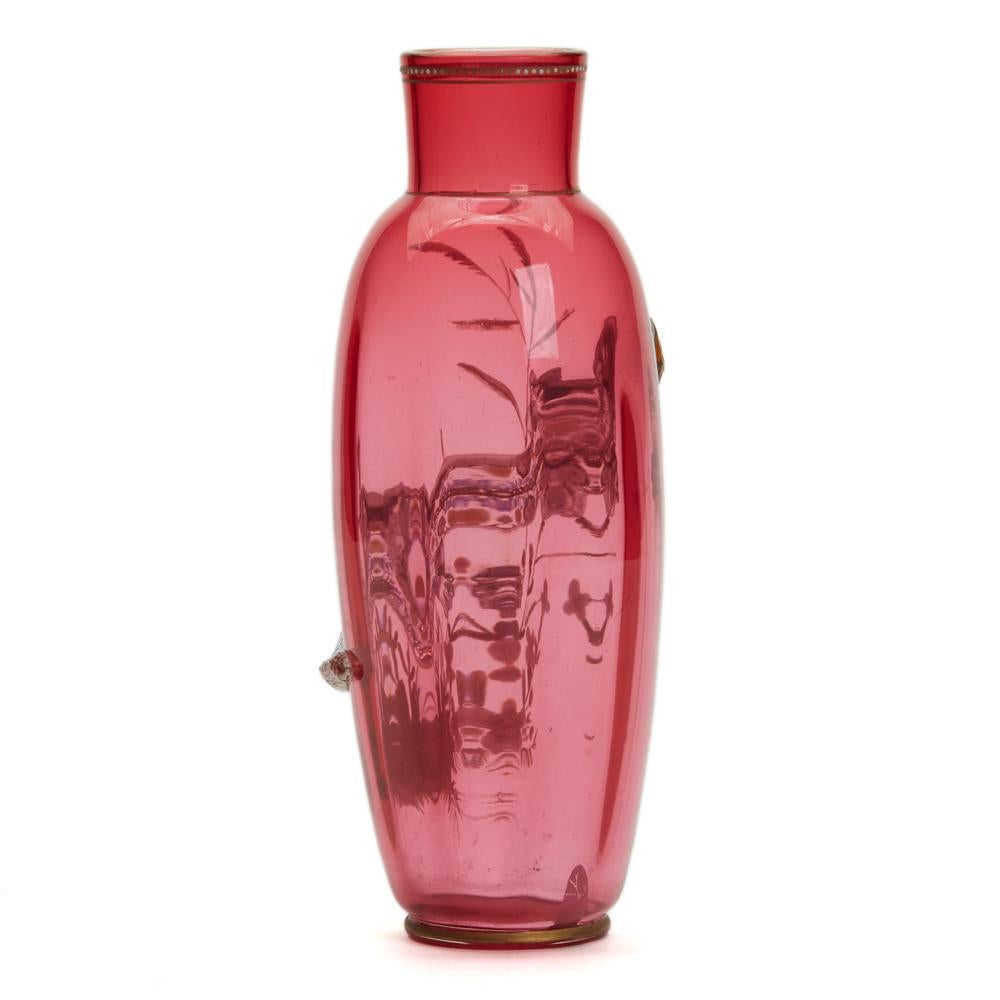 Thomas Webb Jarrón de cristal esmaltado Lagarto Jules Barbe, hacia 1888 en Bueno estado para la venta en Bishop's Stortford, Hertfordshire