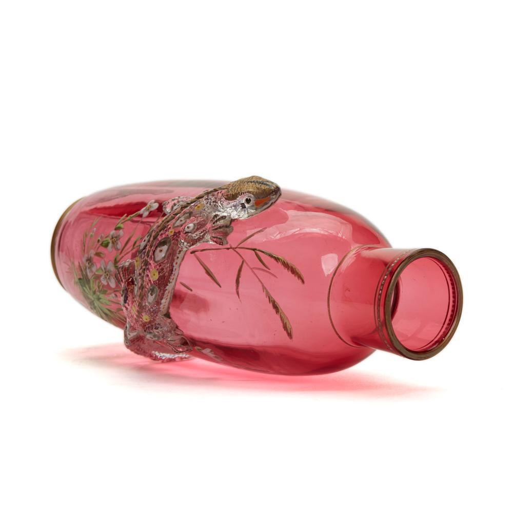 19th Century Thomas Webb Enamelled Lizard Glass Vase Jules Barbe, circa 1888 For Sale