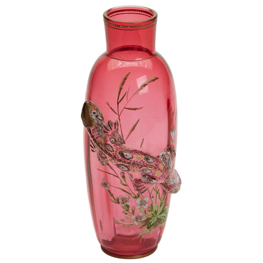 Thomas Webb Jarrón de cristal esmaltado Lagarto Jules Barbe, hacia 1888