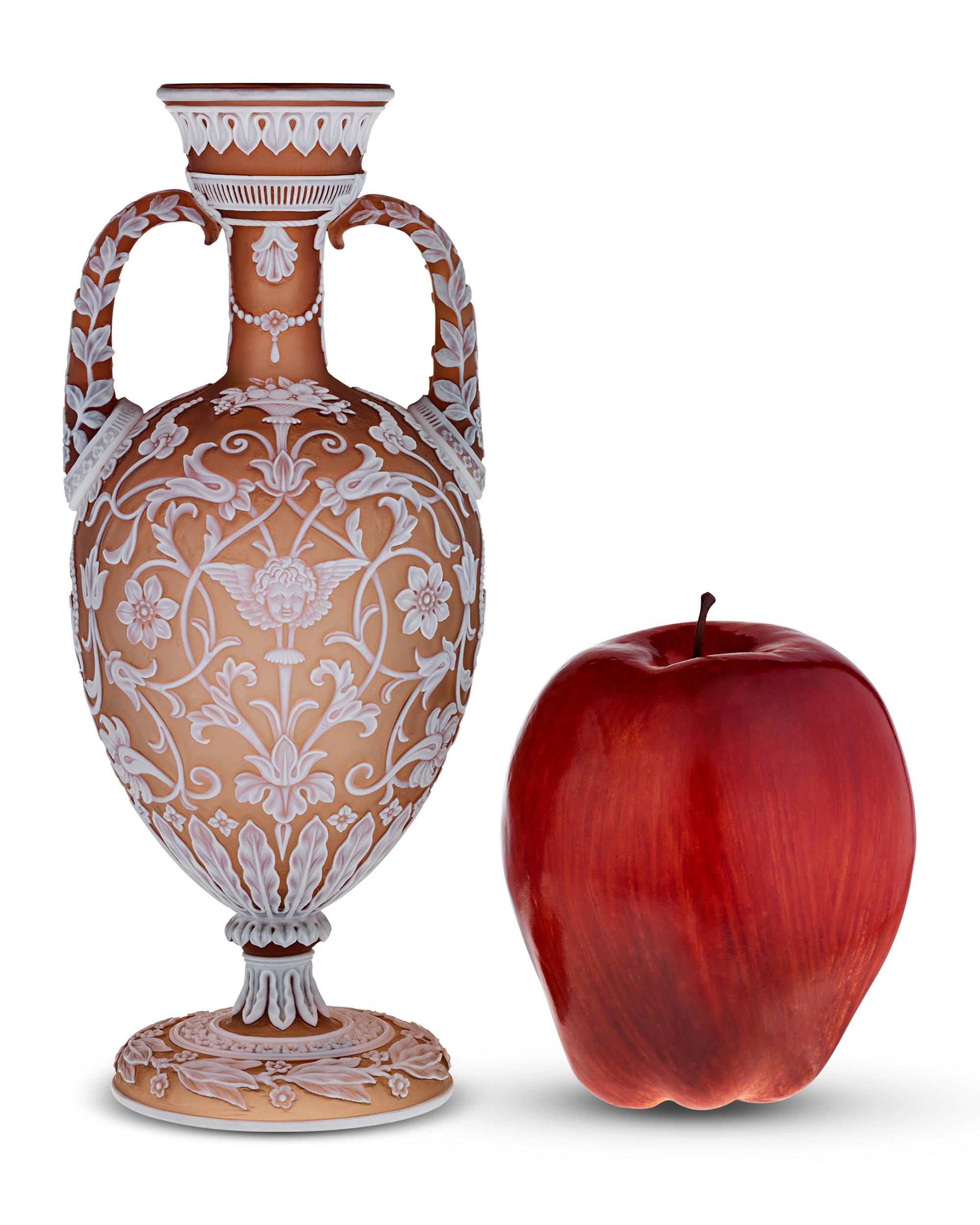 Carved Thomas Webb & Son Two-Handled Cameo Amphora Vase by Thomas Woodall For Sale