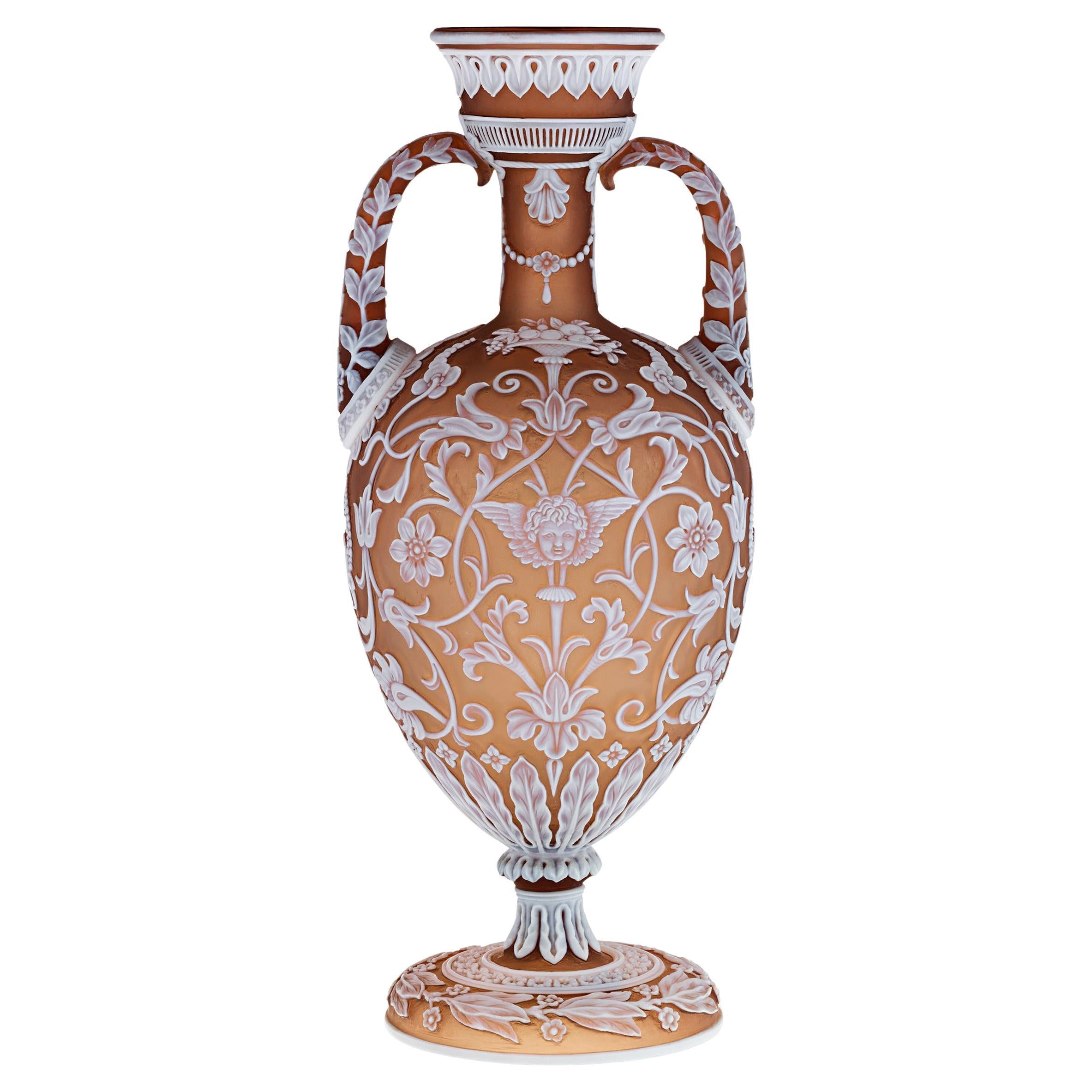 Thomas Webb & Son Two-Handled Cameo Amphora Vase by Thomas Woodall