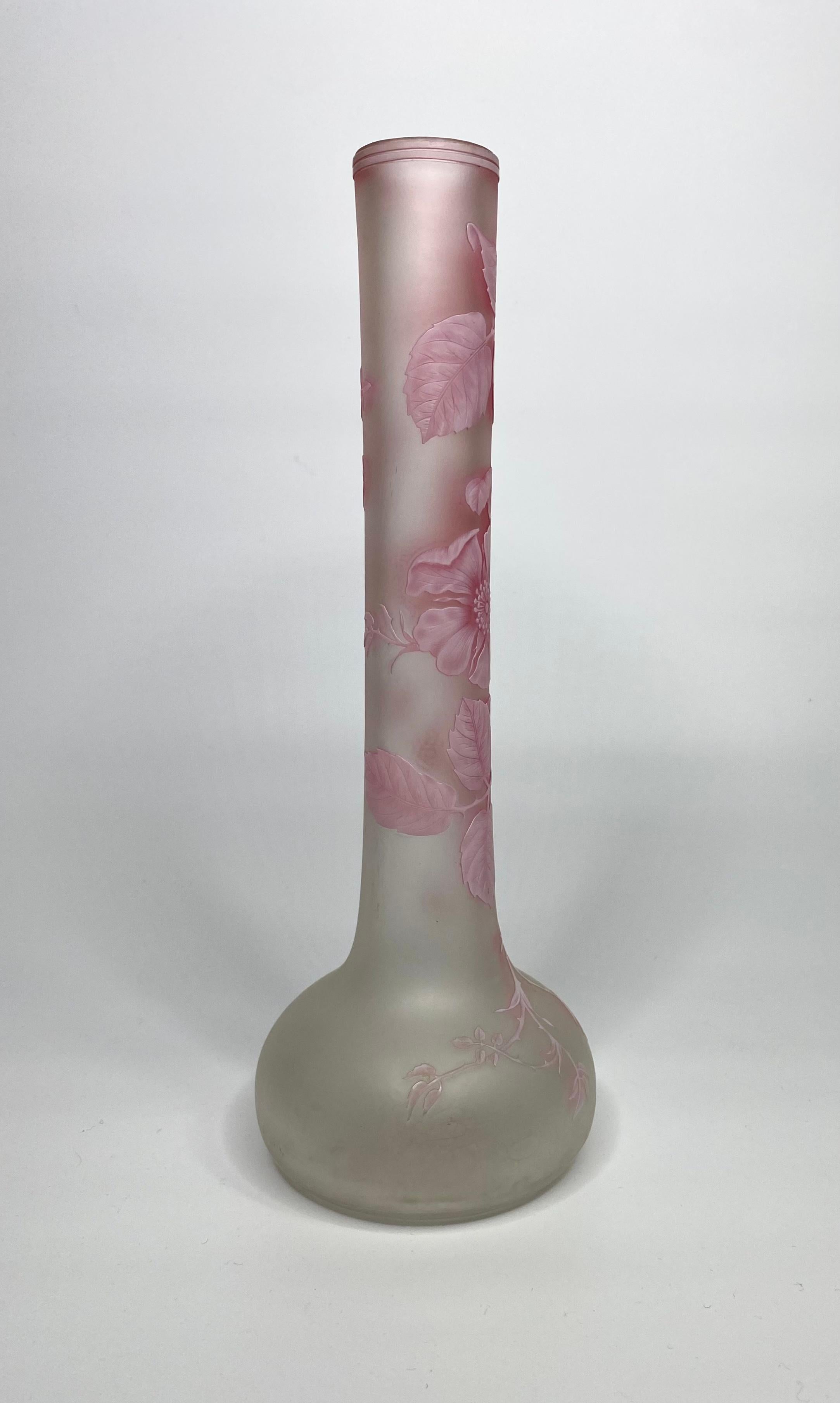 Carved Thomas Webb & Sons Cameo Glass Vase, Briar Rose, C. 1880