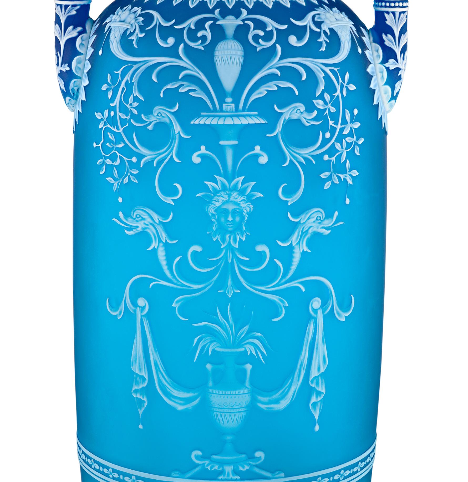 English Thomas Webb & Sons Cameo Two-Handled Vase by George Woodall For Sale