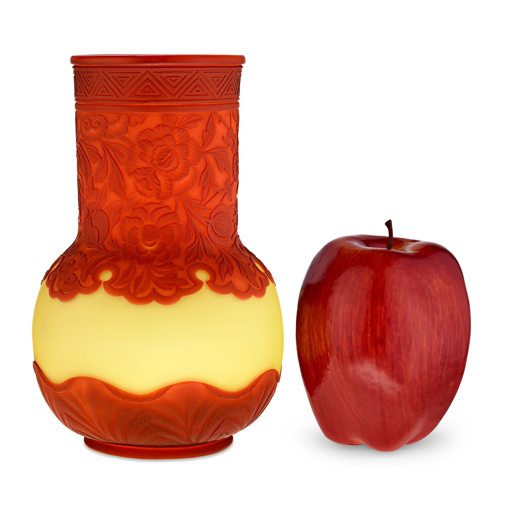 English Thomas Webb & Sons Tri-Layer Cameo Vase For Sale