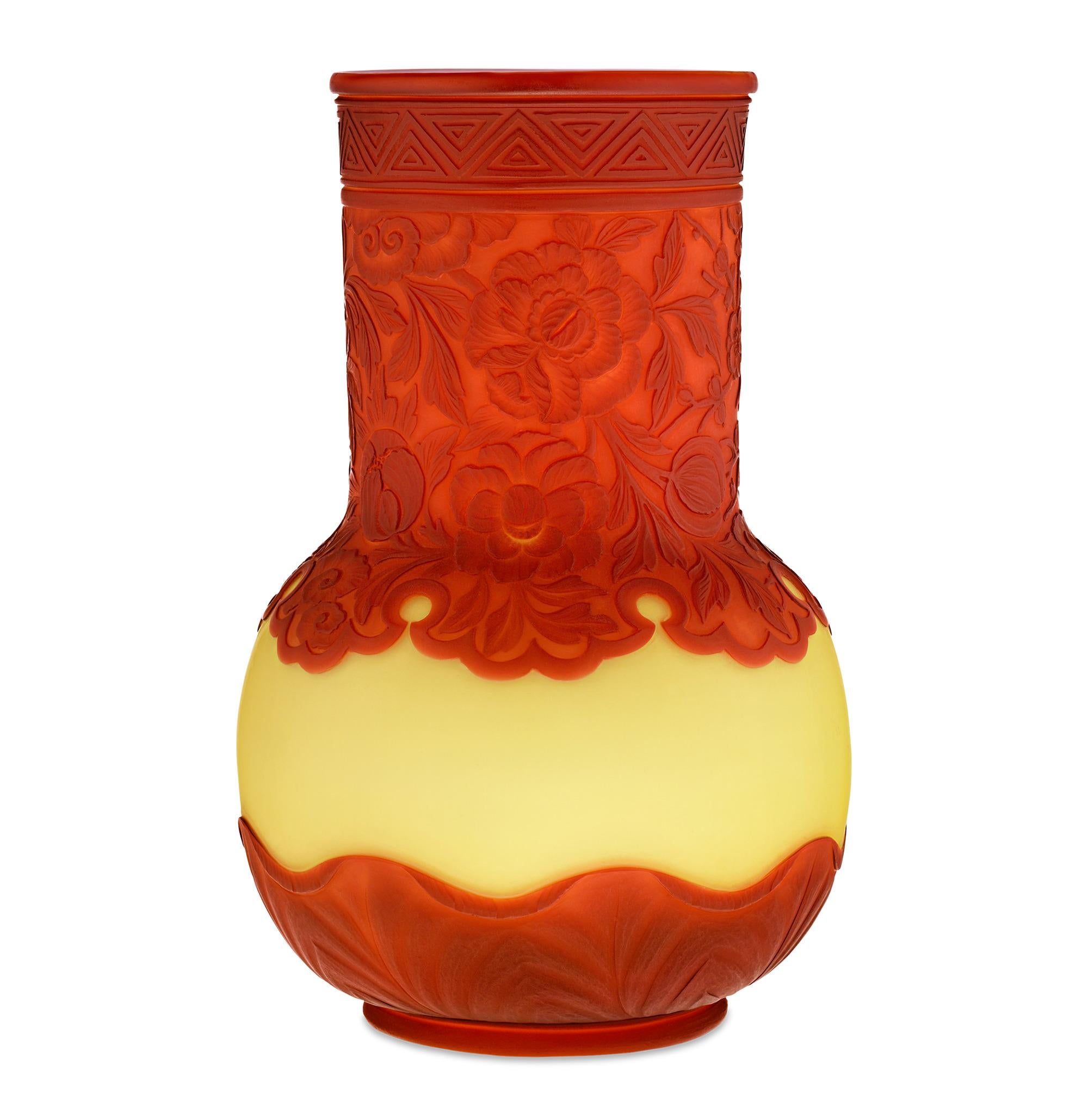 Carved Thomas Webb & Sons Tri-Layer Cameo Vase For Sale