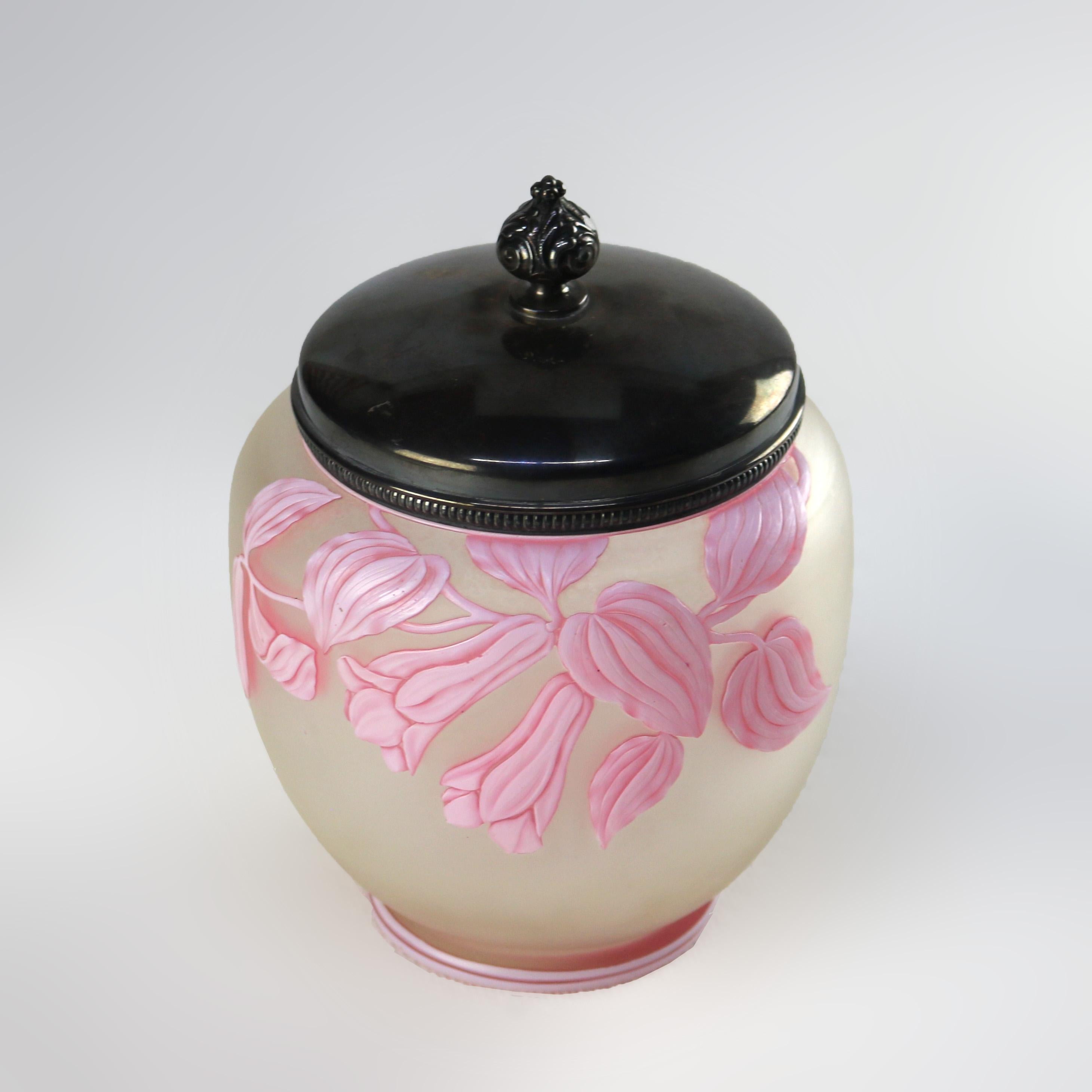 Thomas Webb & Sons Victorian Cameo Glass & Silver Plate Biscuit Jar c1890 In Good Condition In Big Flats, NY