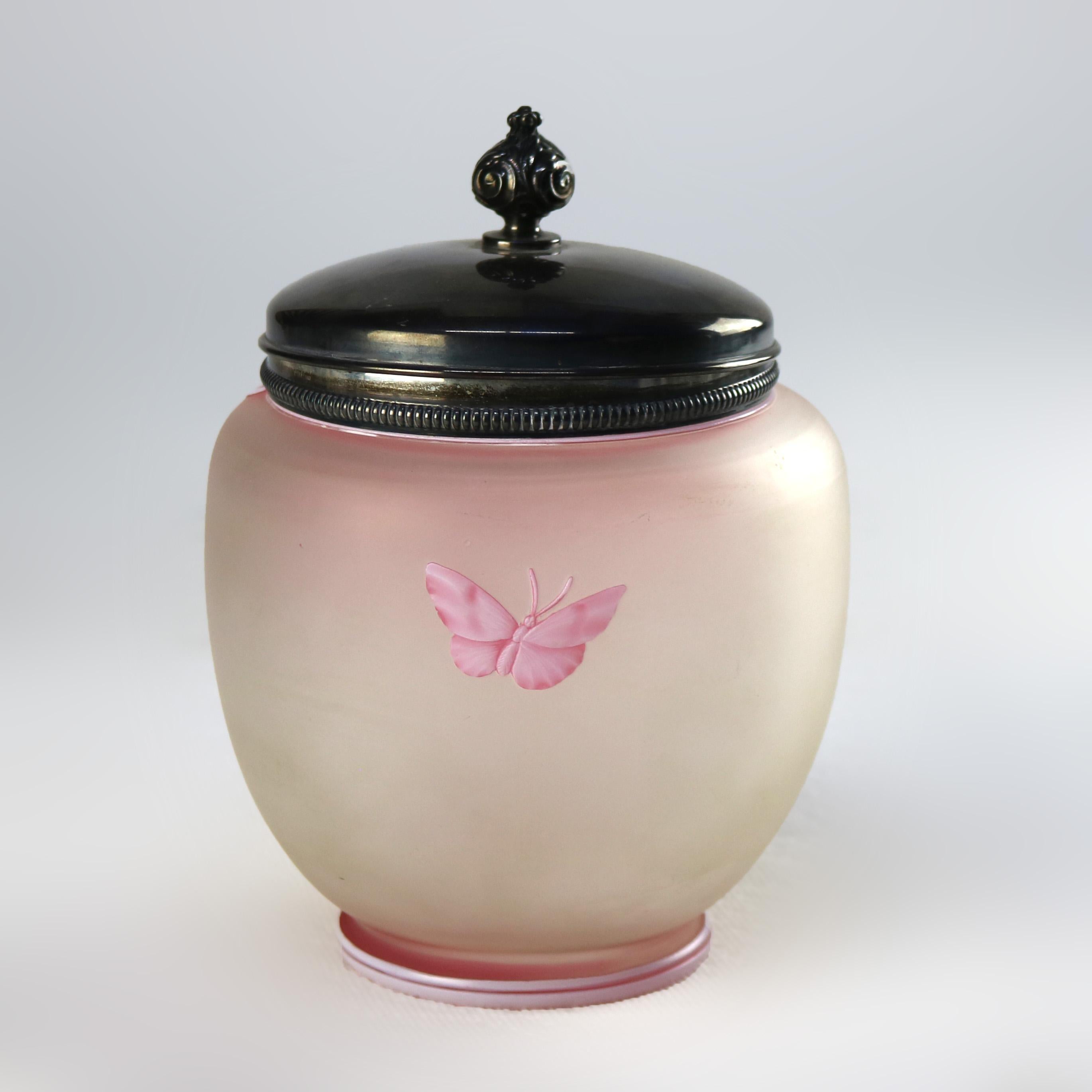 19th Century Thomas Webb & Sons Victorian Cameo Glass & Silver Plate Biscuit Jar c1890