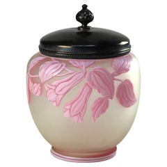 Antique Thomas Webb & Sons Victorian Cameo Glass & Silver Plate Biscuit Jar c1890