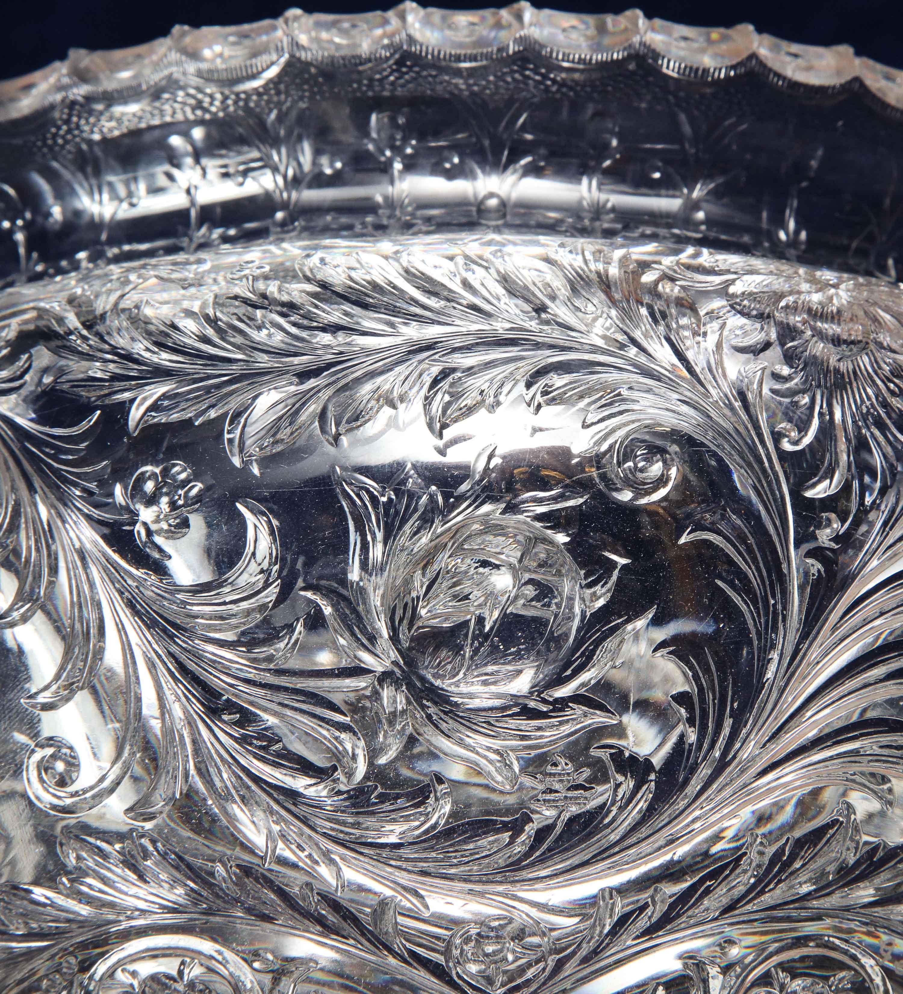 Thomas Webb & Sons Wheel Carved 'Rock-Crystal’ Type Punch Bowl, George Woodall For Sale 2