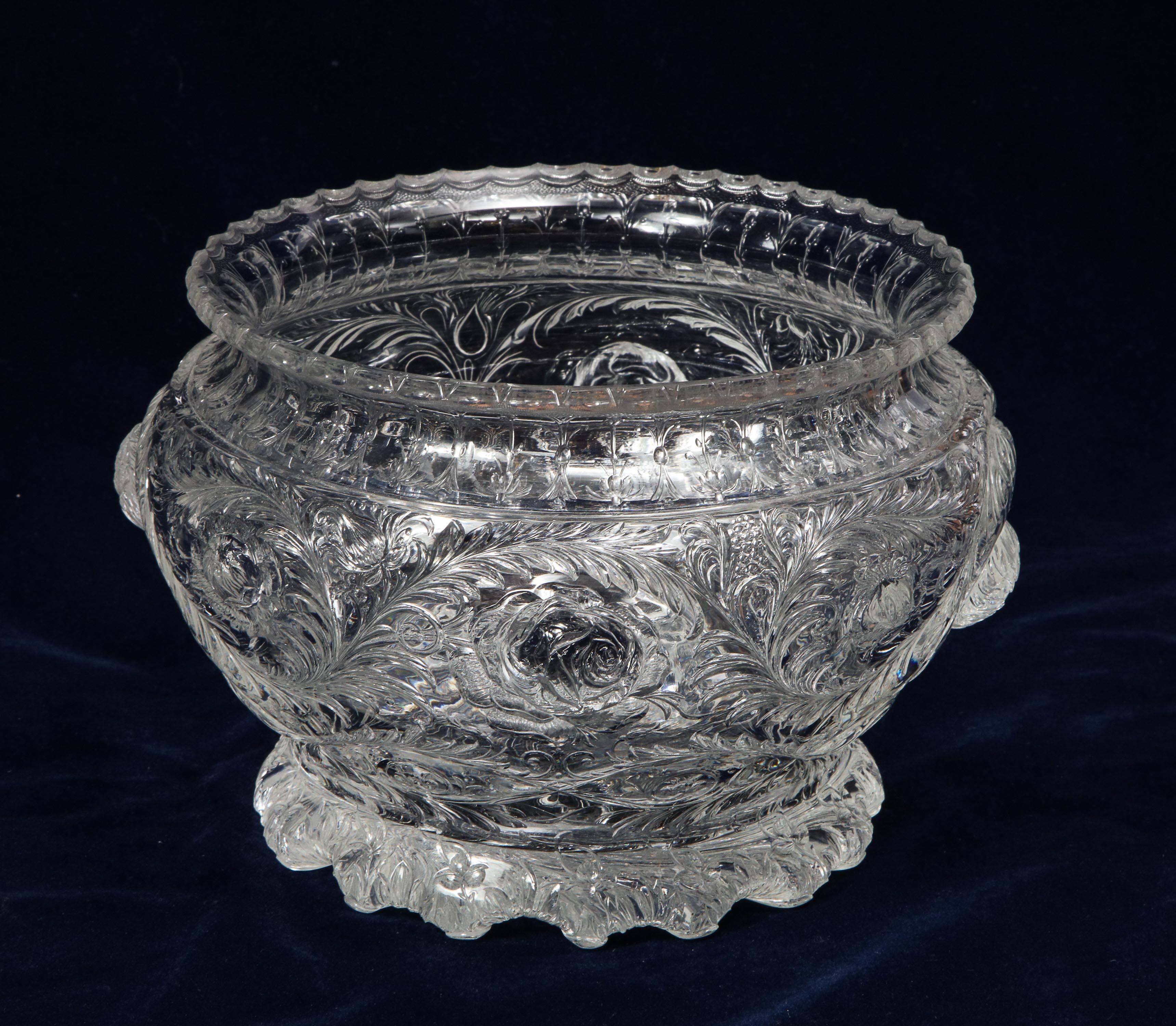 Rococo Thomas Webb & Sons Wheel Carved 'Rock-Crystal’ Type Punch Bowl, George Woodall For Sale