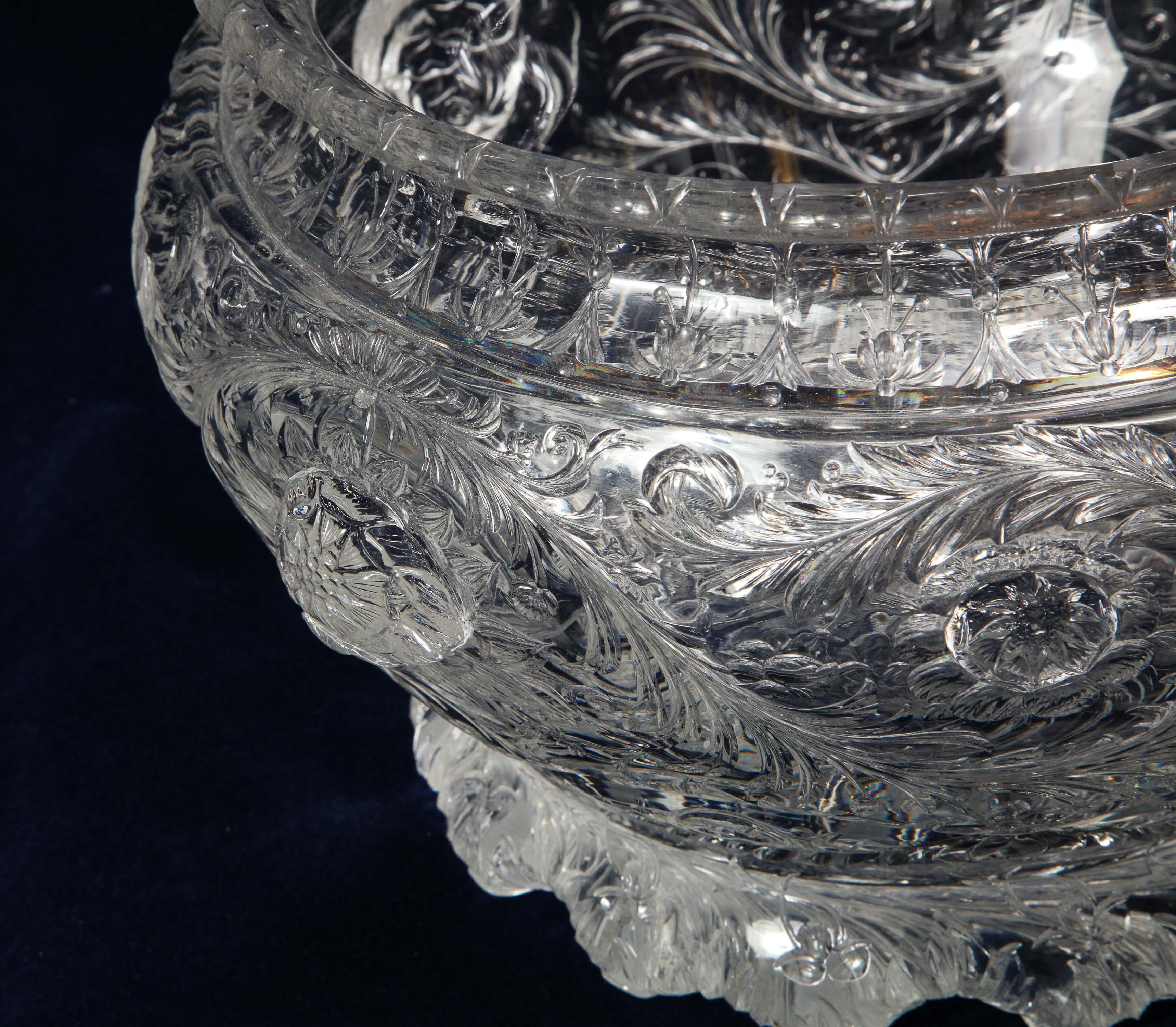 English Thomas Webb & Sons Wheel Carved 'Rock-Crystal’ Type Punch Bowl, George Woodall For Sale