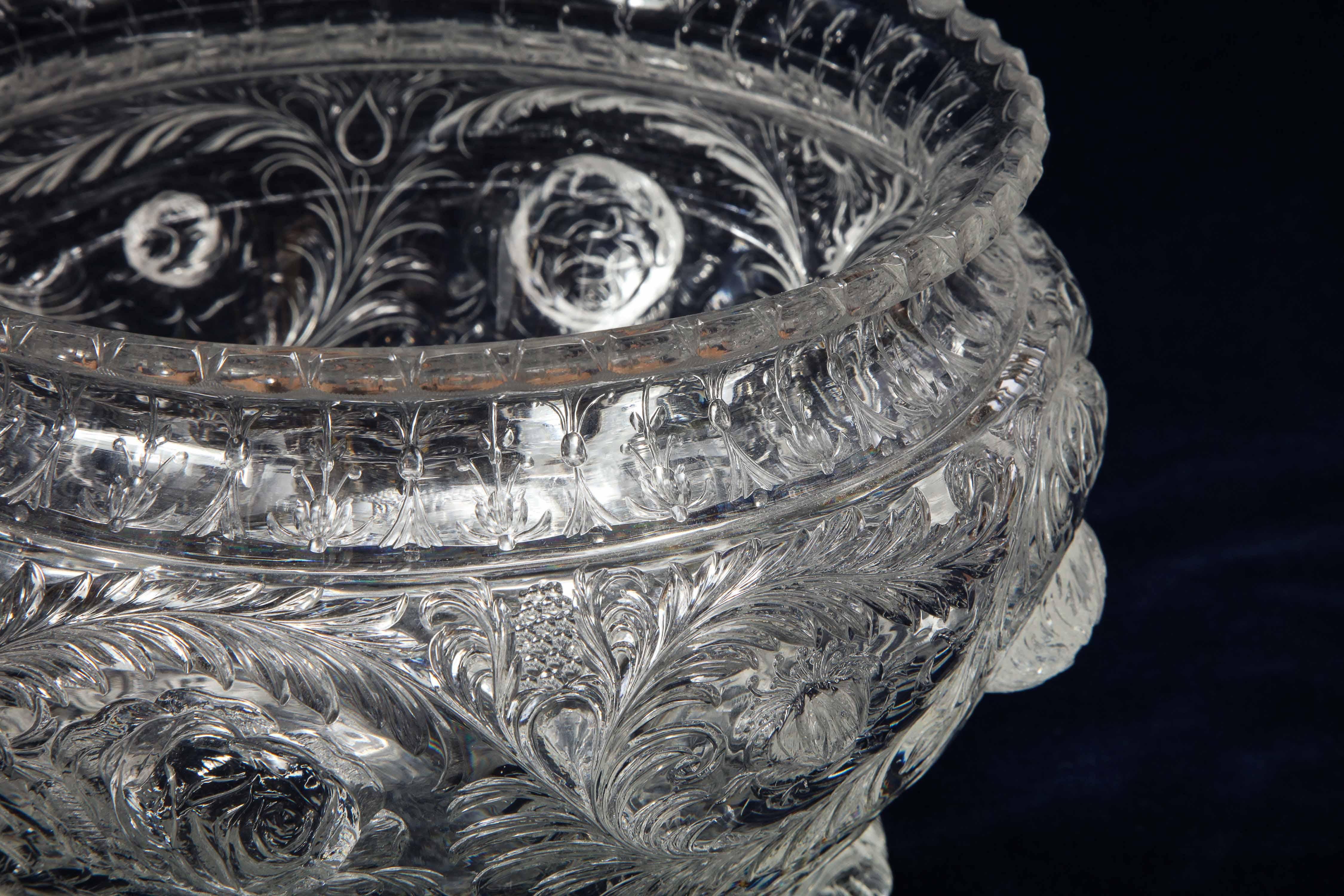 Hand-Carved Thomas Webb & Sons Wheel Carved 'Rock-Crystal’ Type Punch Bowl, George Woodall For Sale