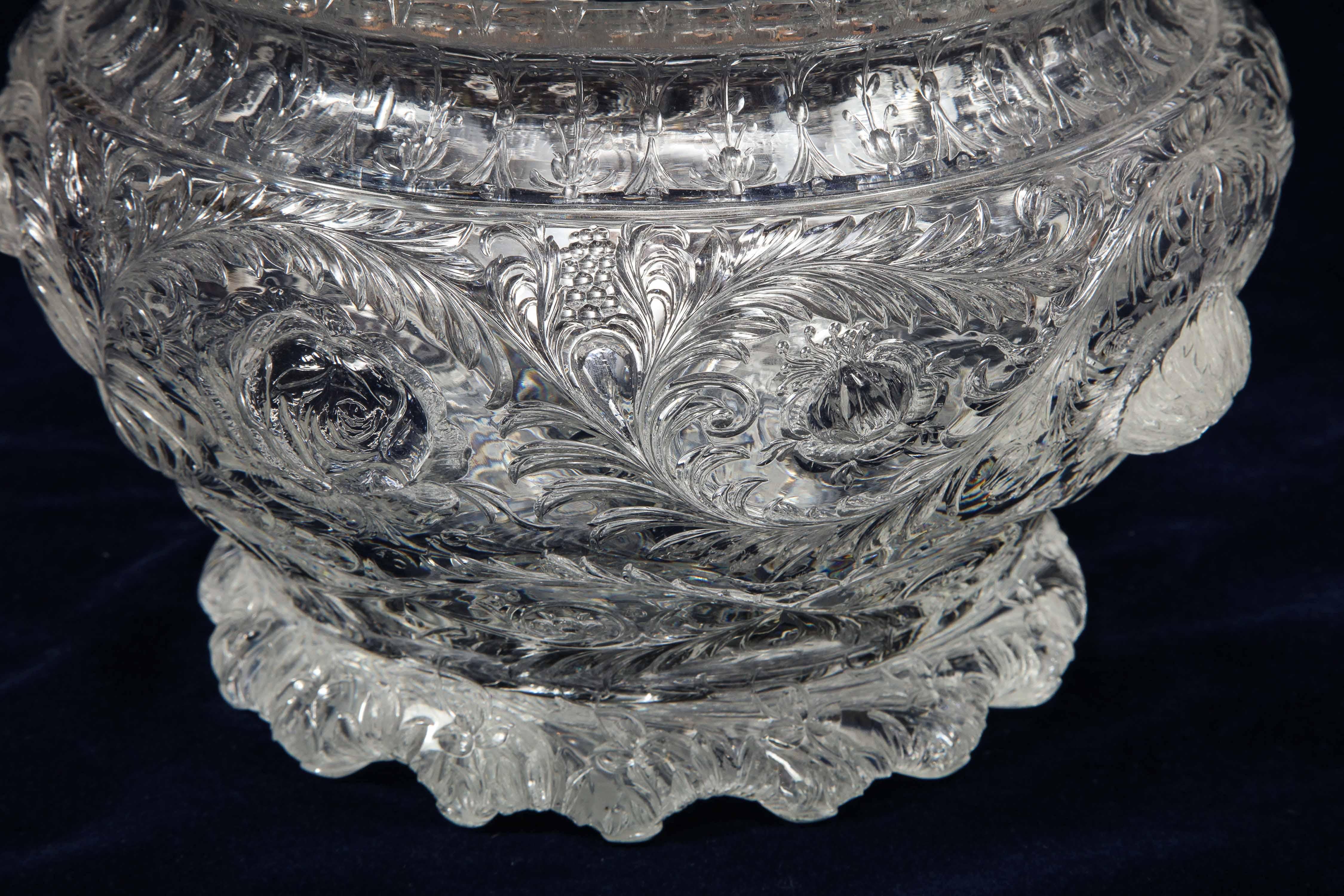 Thomas Webb & Sons Wheel Carved 'Rock-Crystal’ Type Punch Bowl, George Woodall In Excellent Condition For Sale In New York, NY