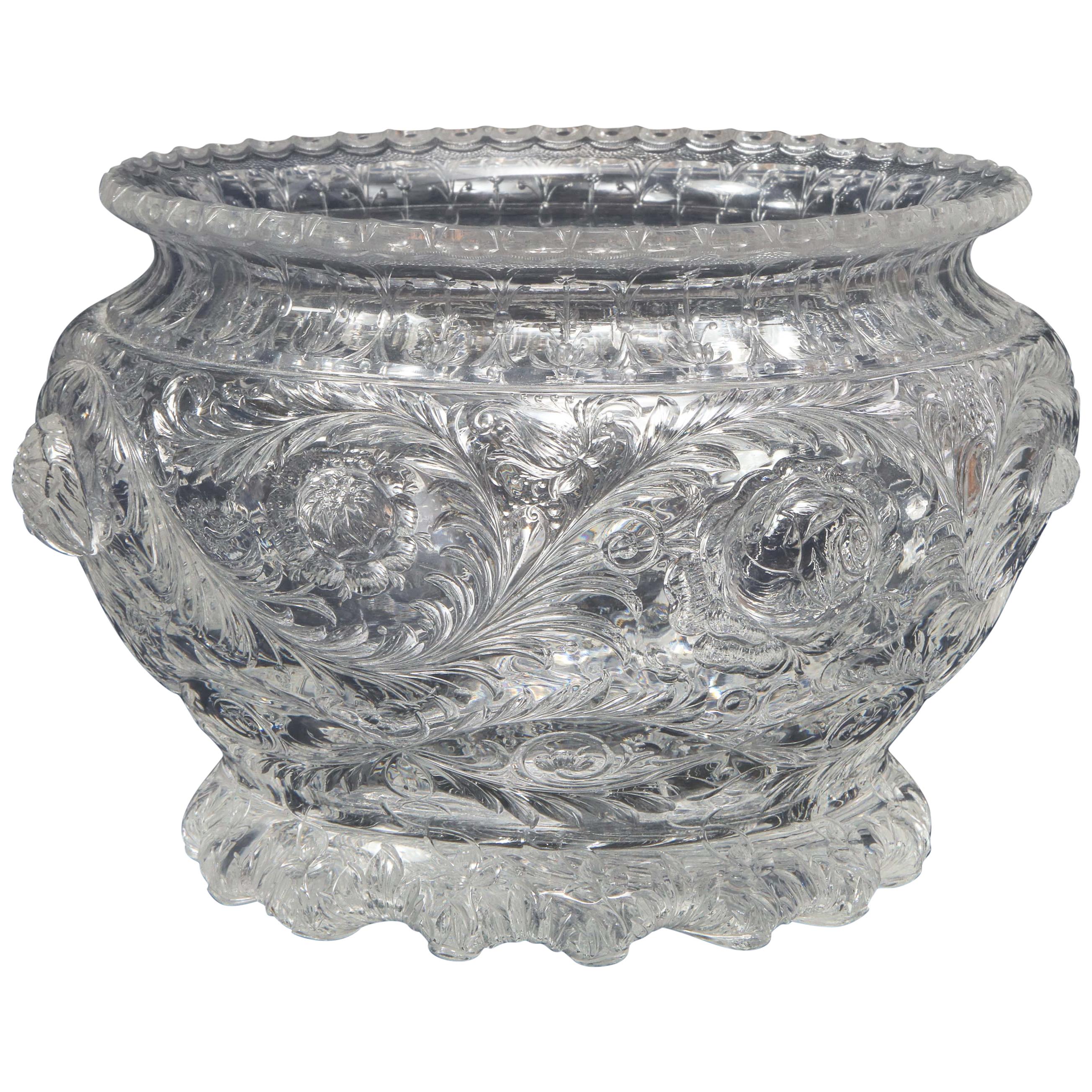 Thomas Webb & Sons Wheel Carved 'Rock-Crystal’ Type Punch Bowl, George Woodall For Sale