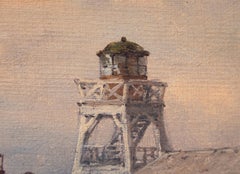 Ships by the Coast Storm Painting, Oil on Canvas, 19th Century, Framed