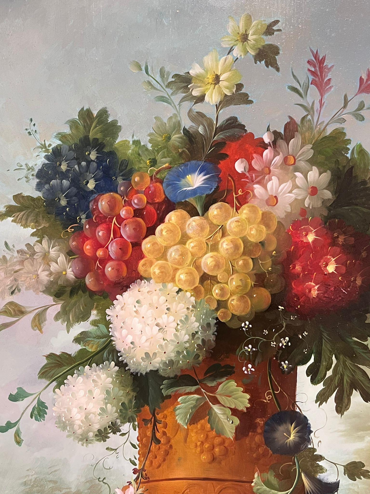Very Large Profusion of Flowers Classical Still Life Stone Urn Oil Painting For Sale 1