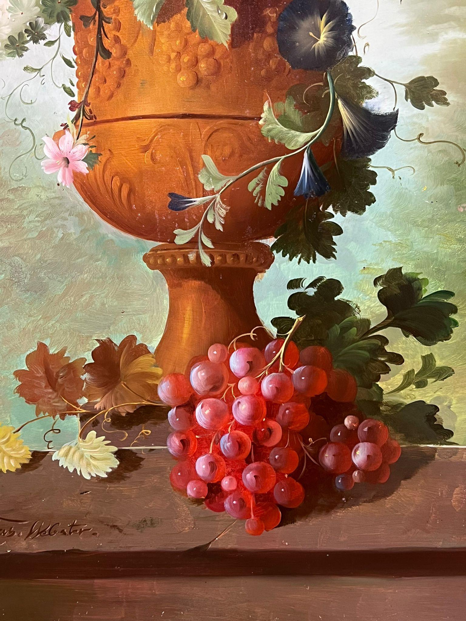 Very Large Profusion of Flowers Classical Still Life Stone Urn Oil Painting For Sale 2