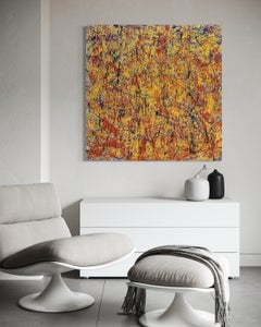 "Bitcoin" - Contemporary Abstract Expressionist Painting in Gold, Red, and Black