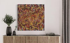 "Bonfire" - Espressionista astratto dalla texture calda e infuocata in oro, rosso e nero