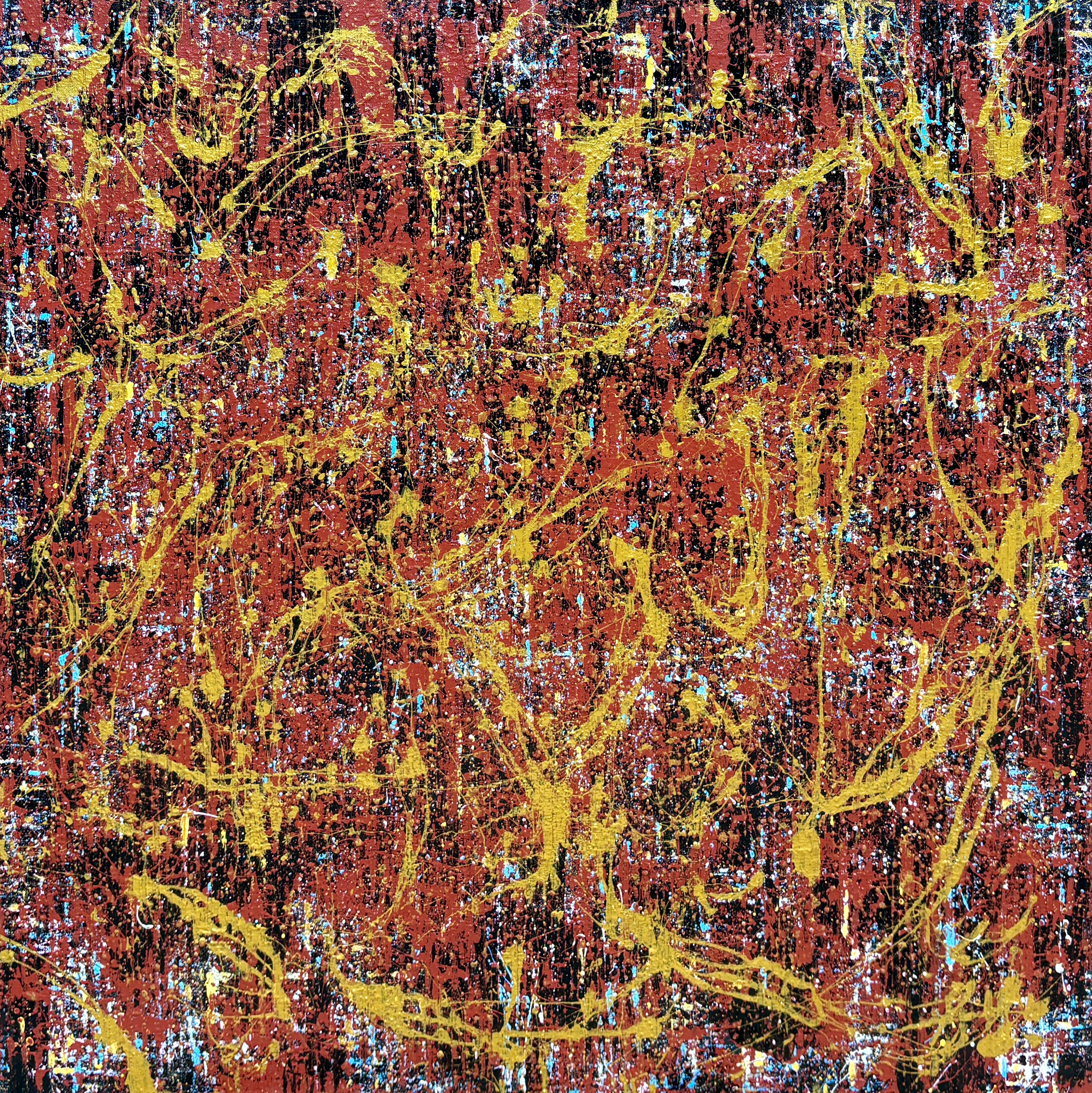 "Lagerfeuer" - Warme, feurige, strukturierte, abstrakte Expressionisten in Gold, Rot und Schwarz