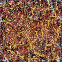 "Bonfire" - Warm Fiery Textured Abstract Expressionist in Gold, Red, and Black
