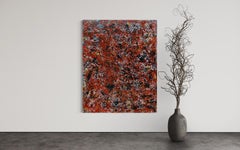 "Camp Fire" - Espressionista astratto contemporaneo pulsante con cremisi e nero