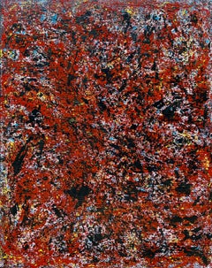"Camp Fire" - Pulsierender abstrakter Expressionist mit Karminrot und Schwarz