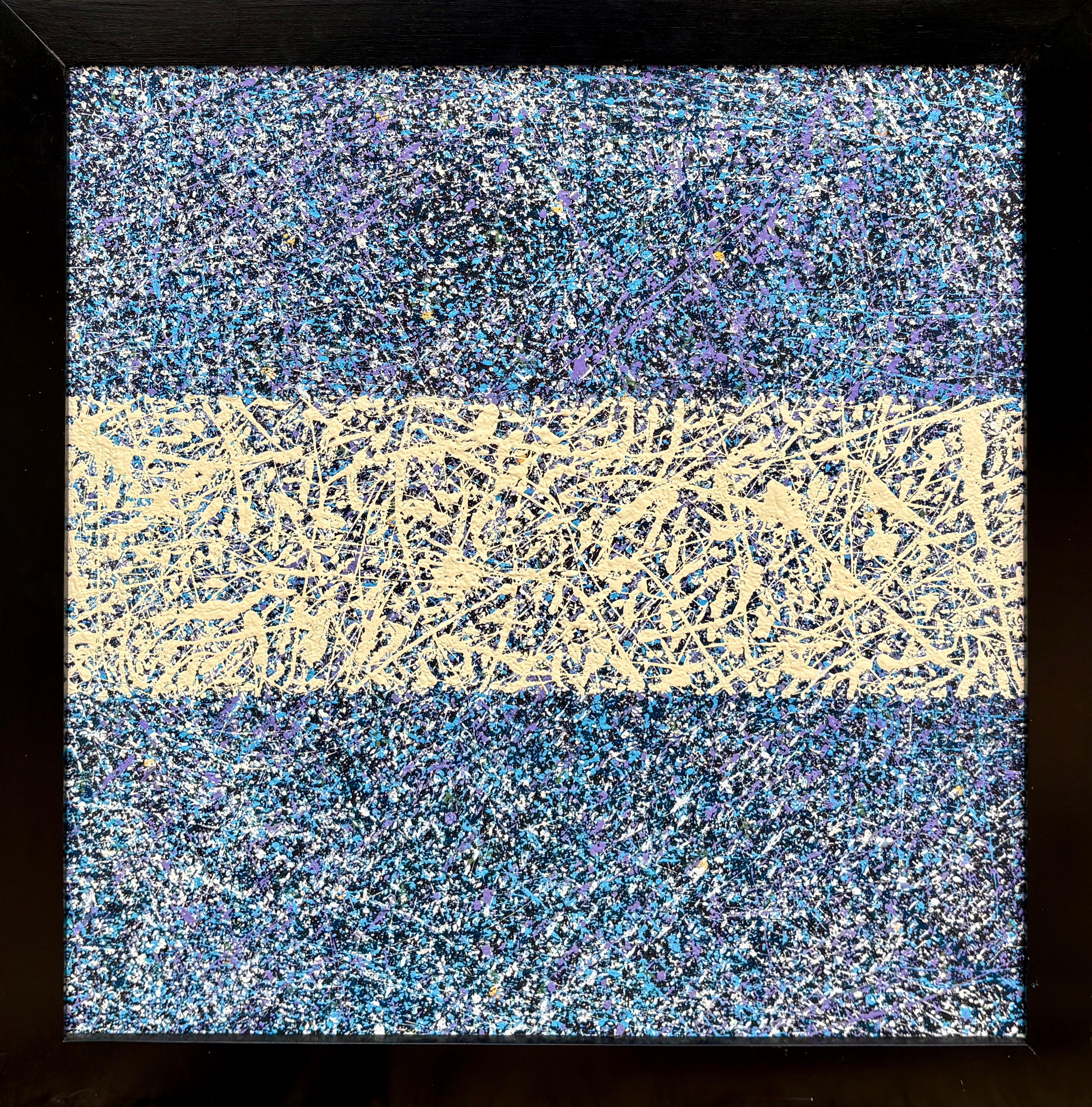 "Chardonnay Nights" - Brillanter Splatter Abstrakter Expressionist in kühler Palette